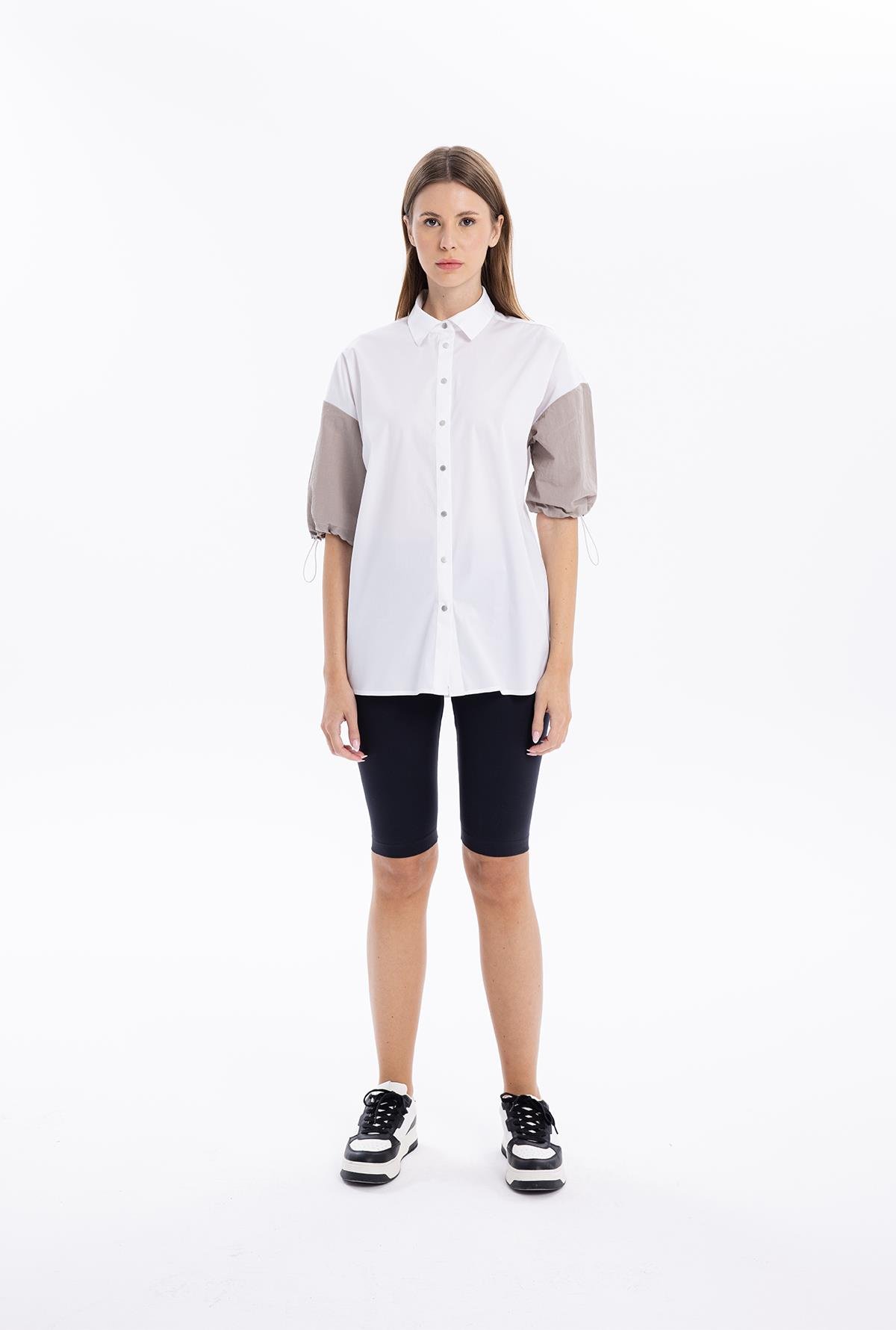 Kol Ucu Stoperli Garnili Uzun Kadın Gömlek