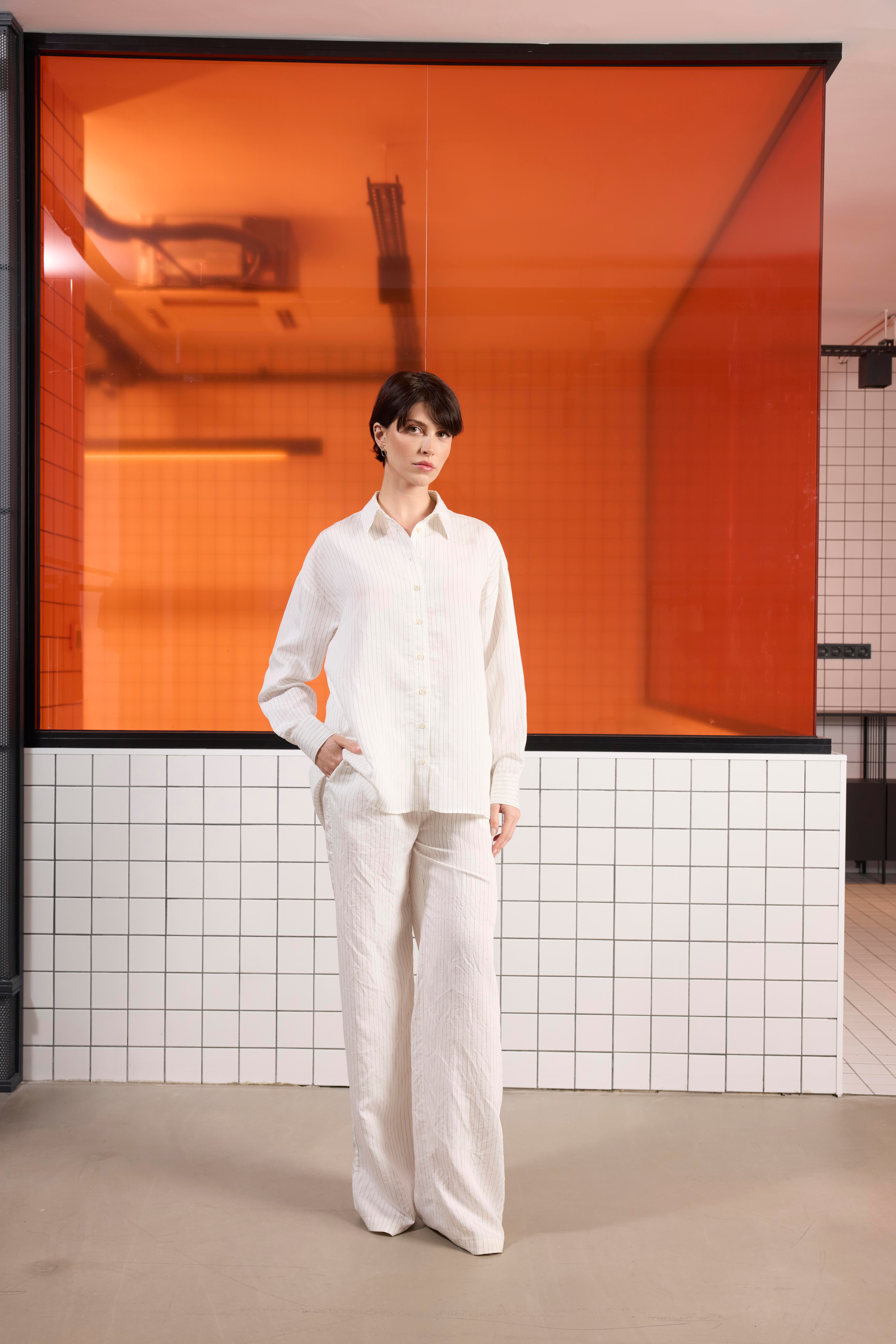 Oversize %100 Keten Uzun Kollu Kadın Gömlek