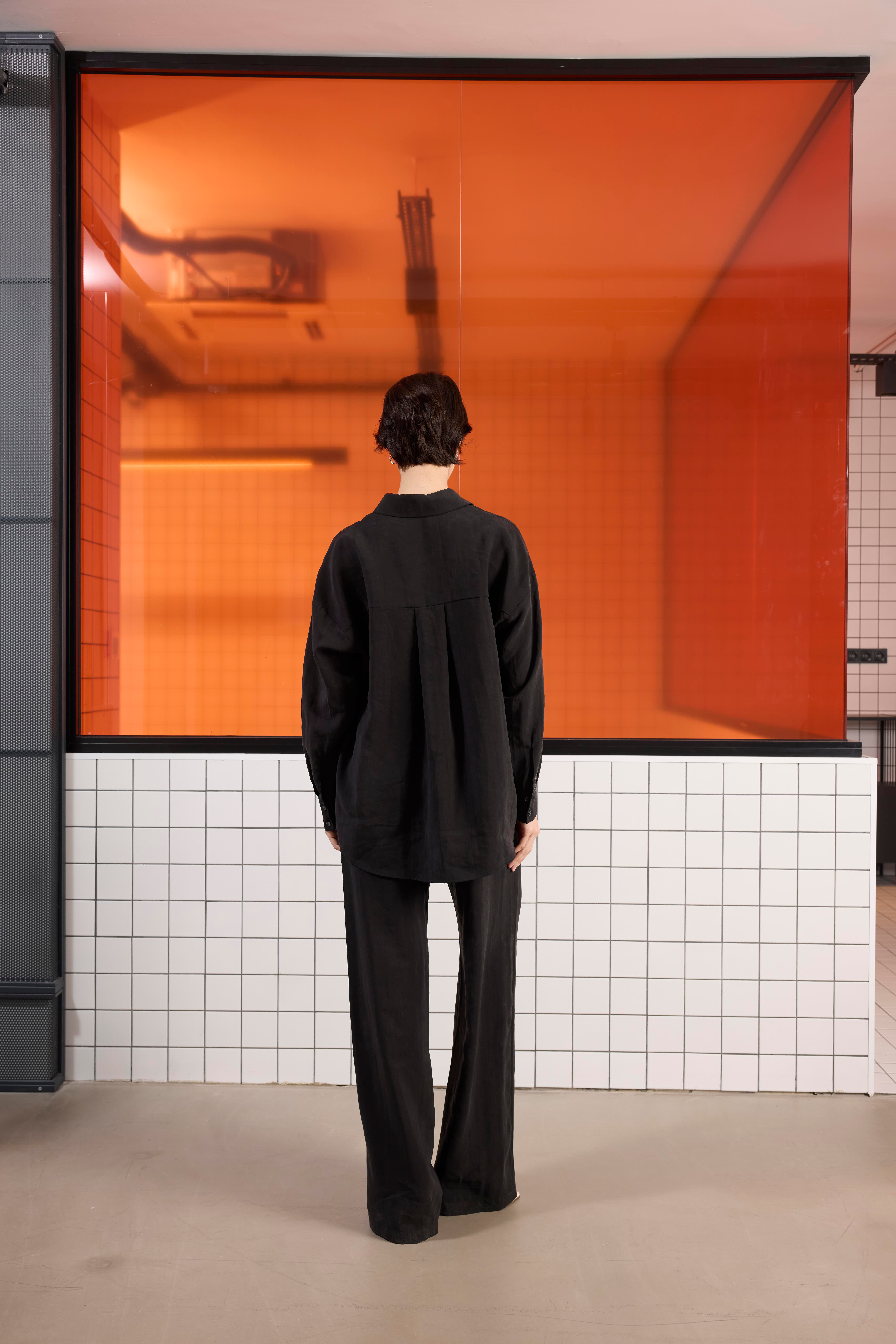 Oversize %100 Keten Uzun Kollu Kadın Gömlek