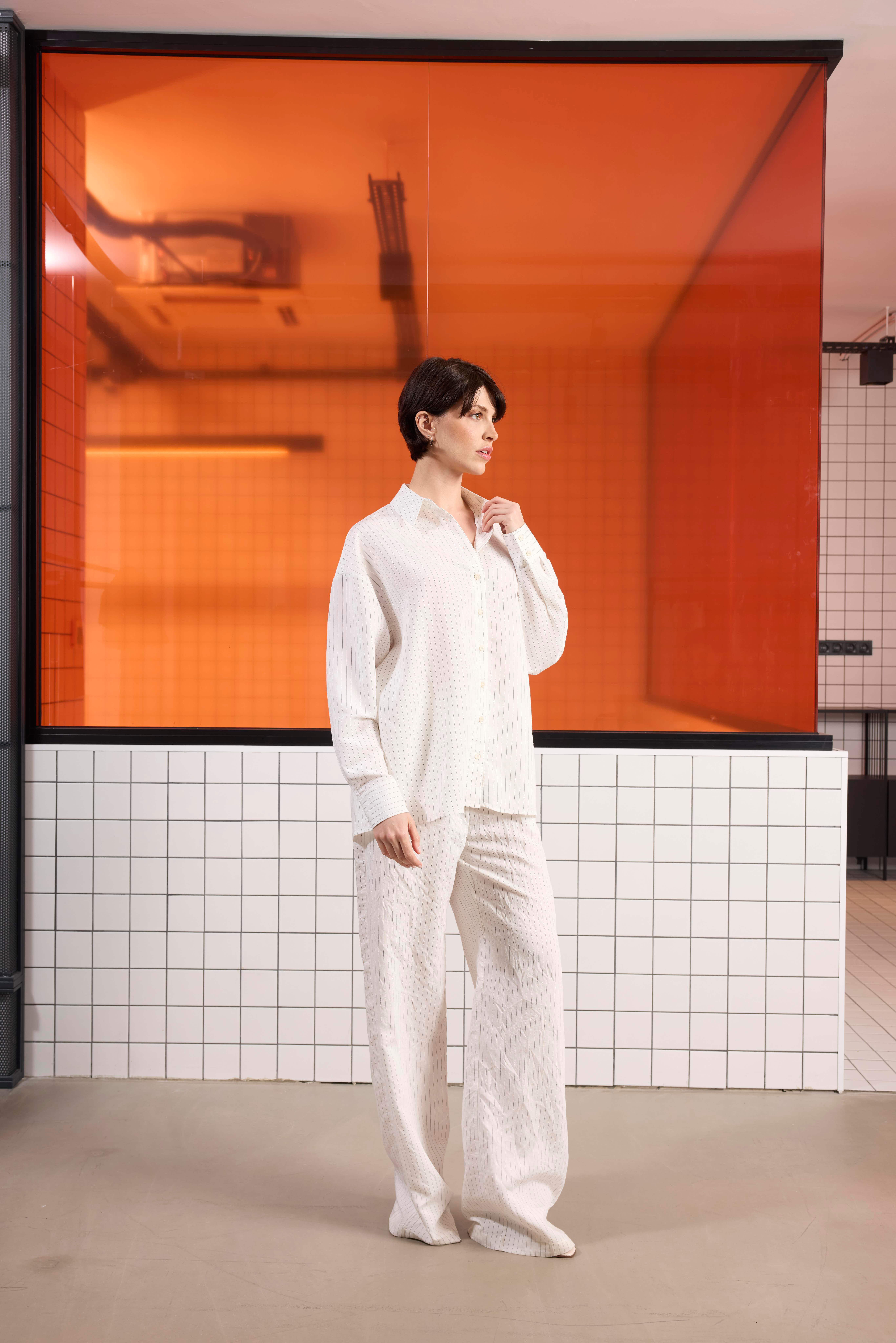 Oversize %100 Keten Uzun Kollu Kadın Gömlek