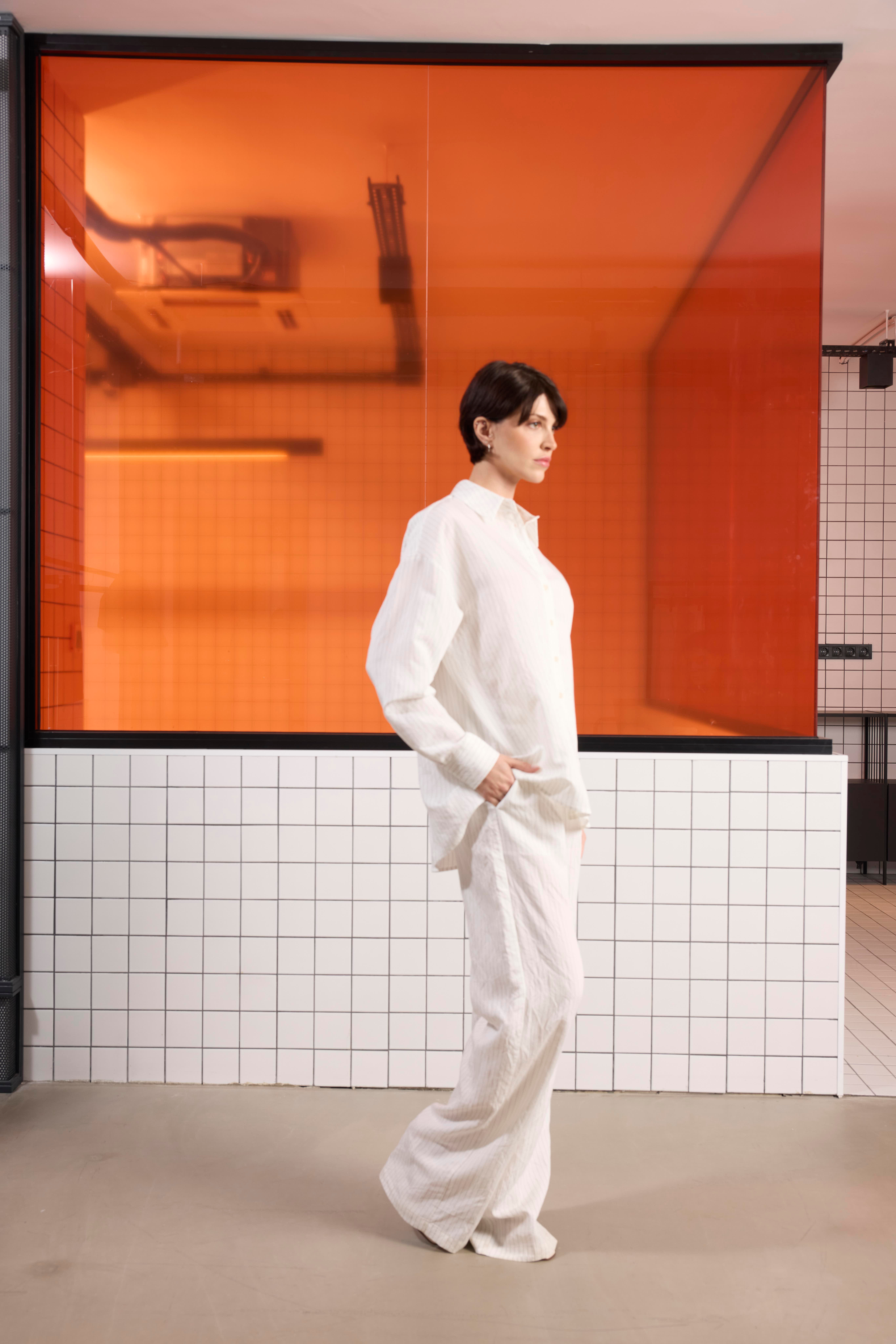 Oversize %100 Keten Uzun Kollu Kadın Gömlek