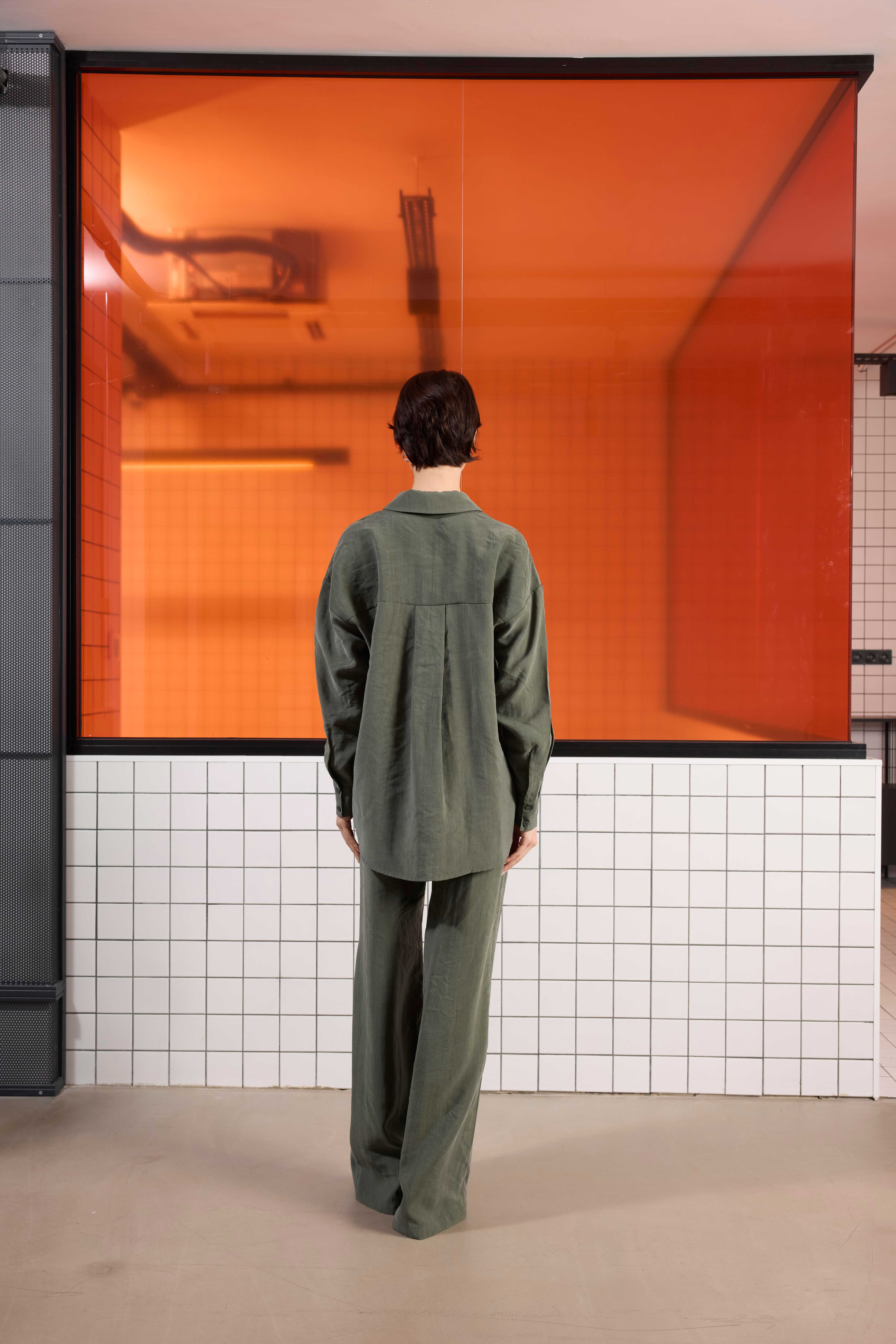 Oversize %100 Keten Uzun Kollu Kadın Gömlek