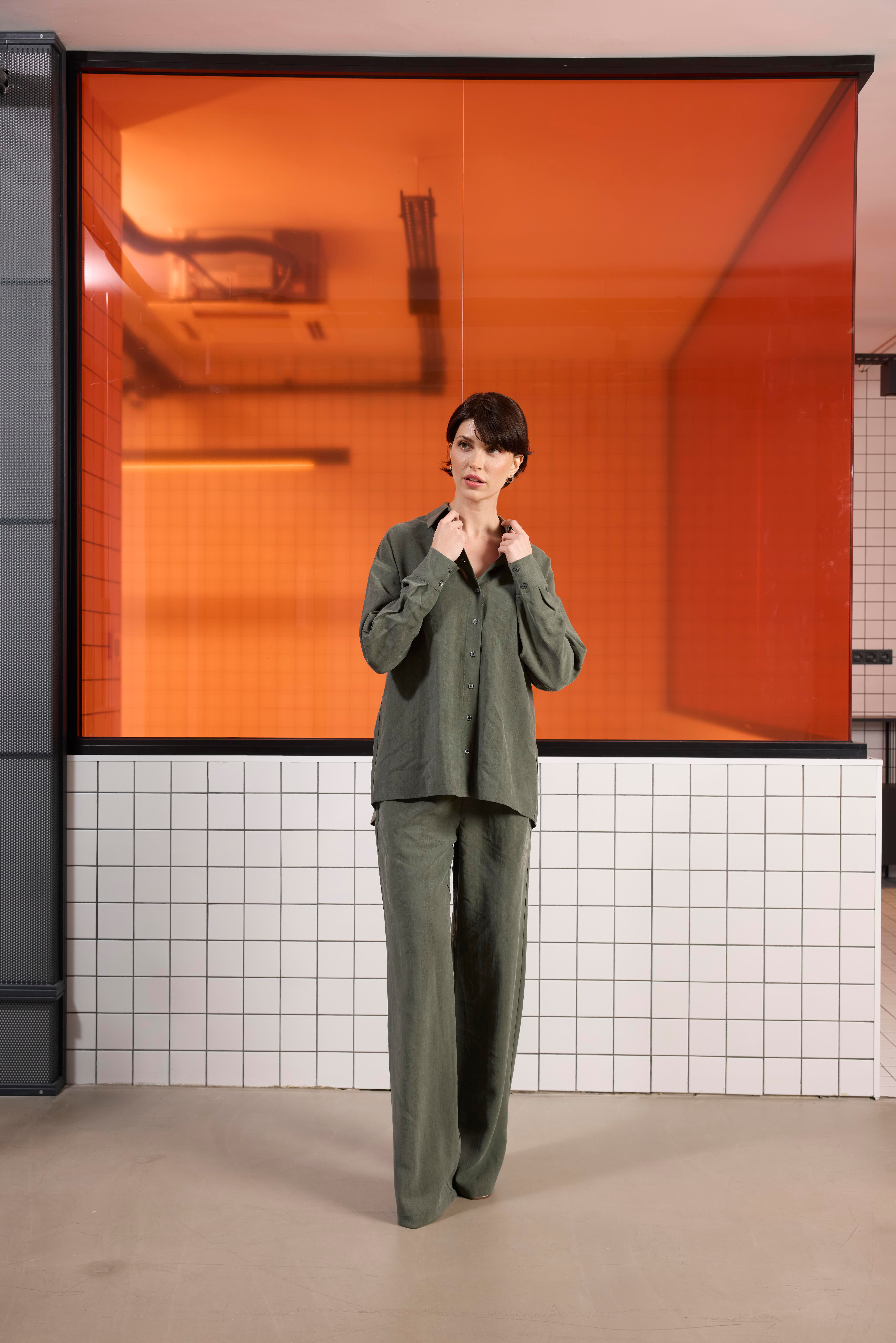 Oversize %100 Keten Uzun Kollu Kadın Gömlek