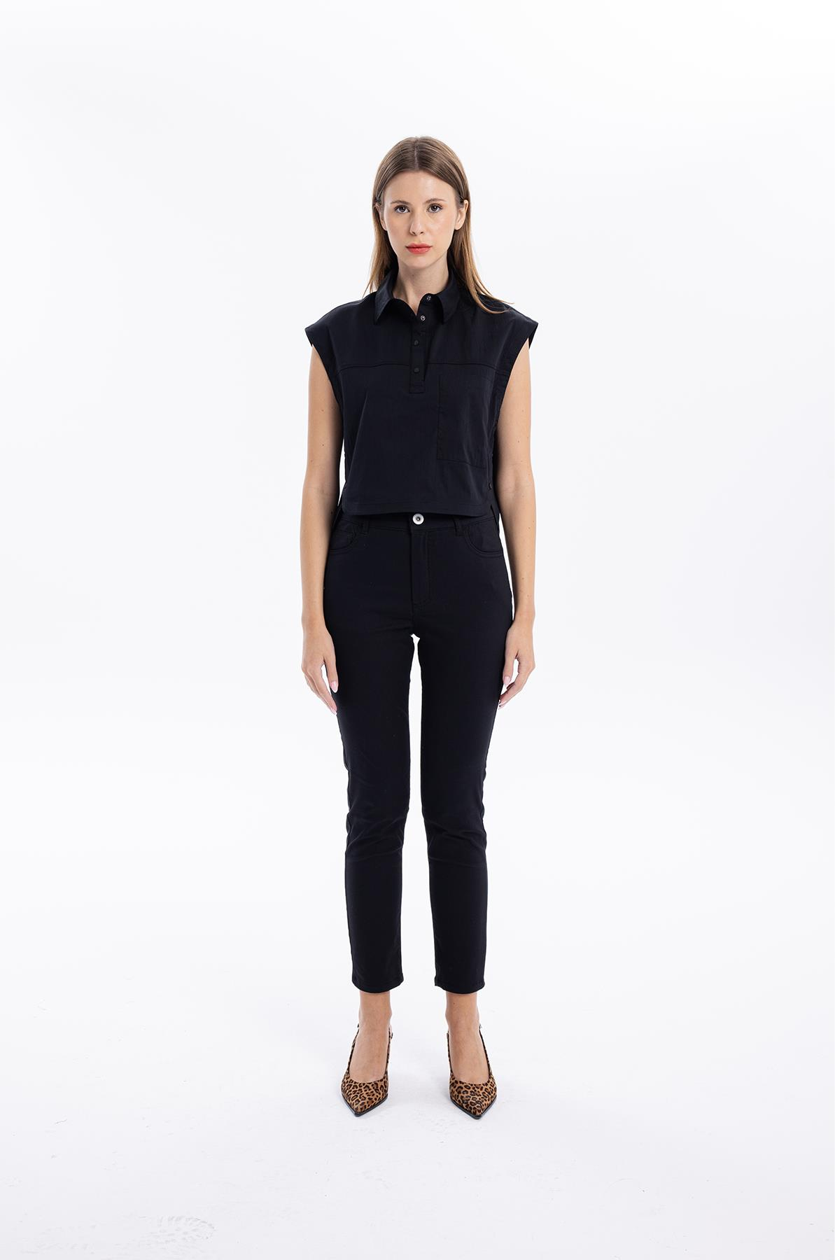 Spor Şık Sıfır Kol Kadın Gömlek