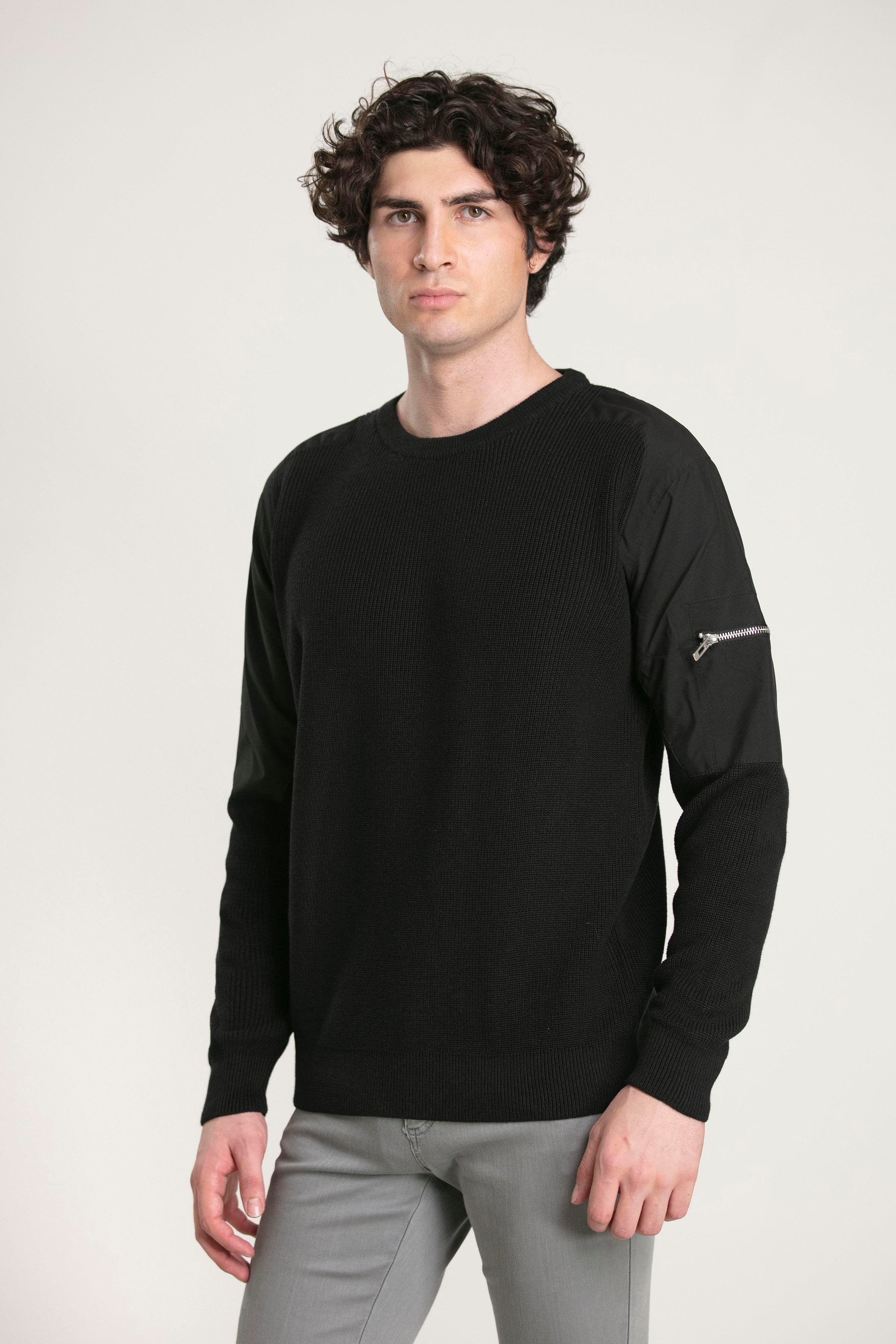 Teknik Kumaş Garnili Fermuar Detaylı Kazak