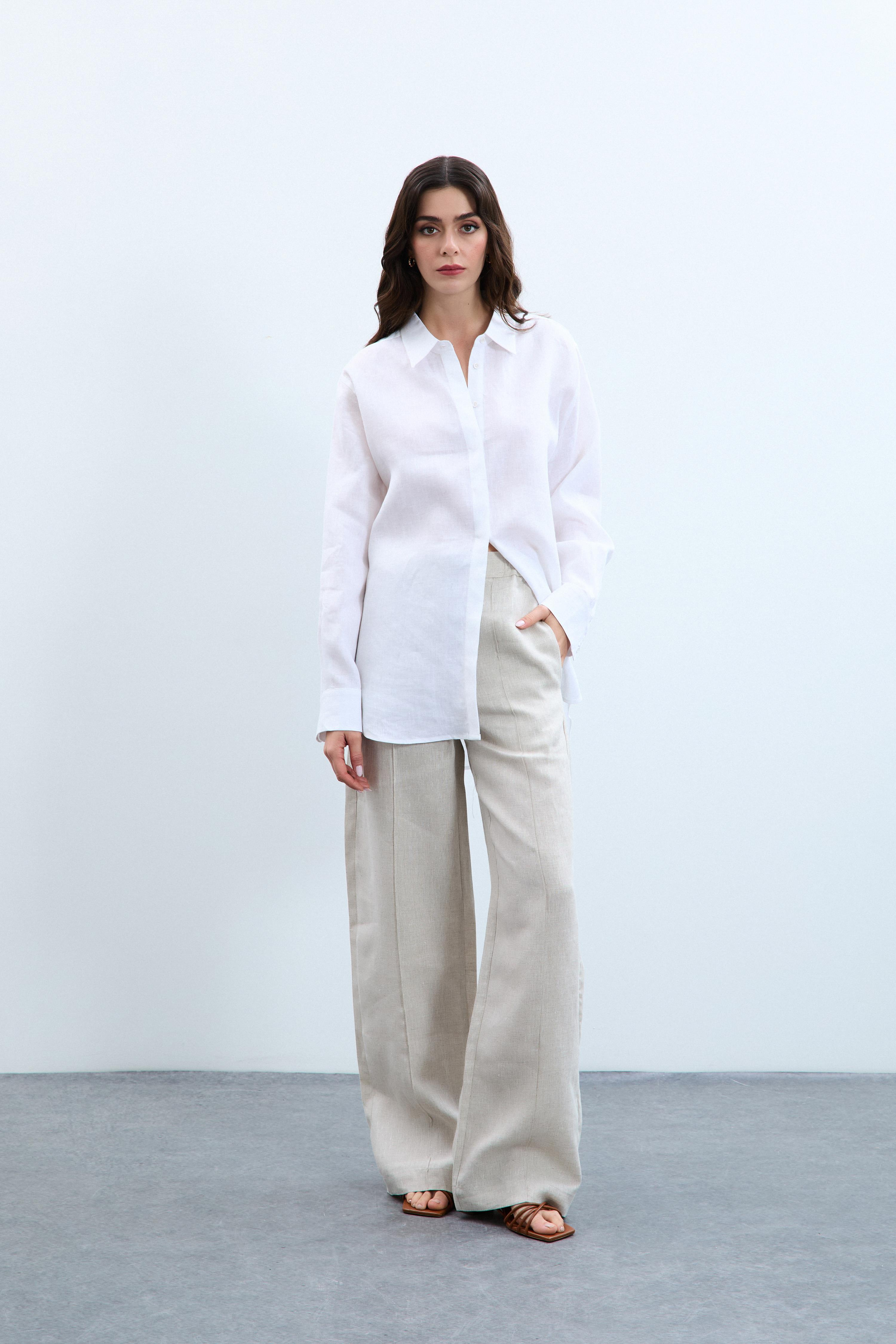 % 100 Keten Oversize Gömlek