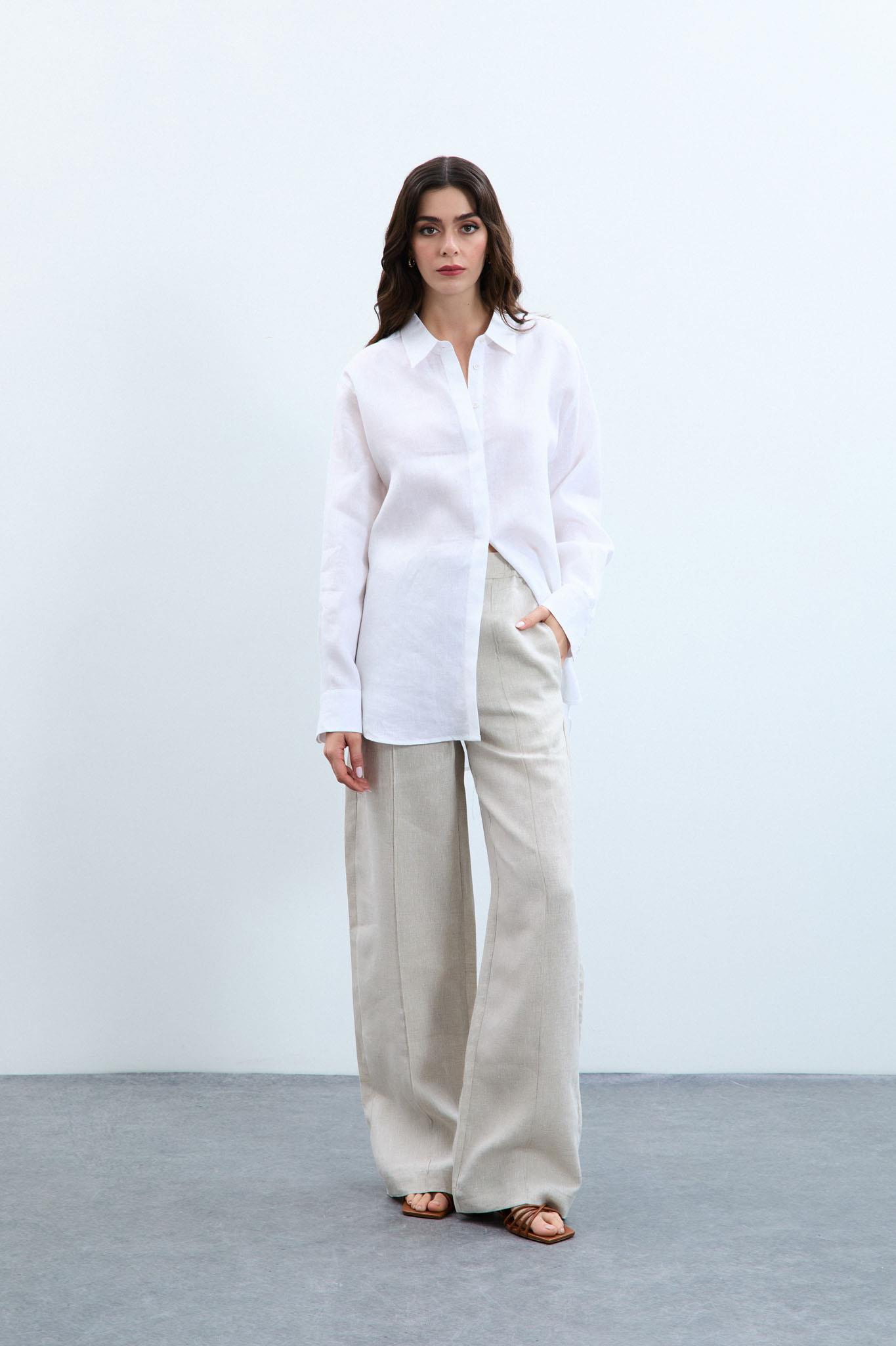 % 100 Keten Oversize Gömlek