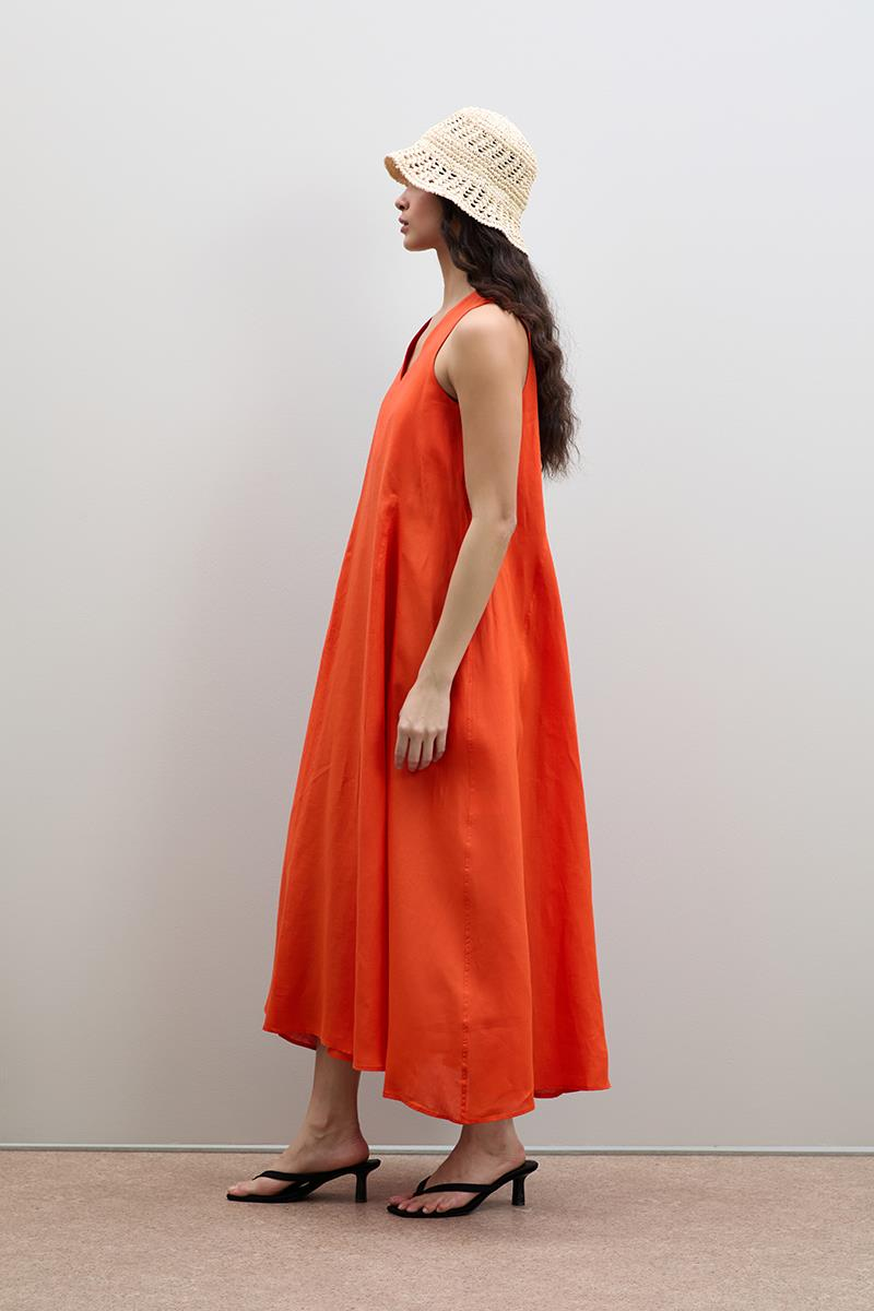 Плиссированное Миди-Платье Из 100% Льна