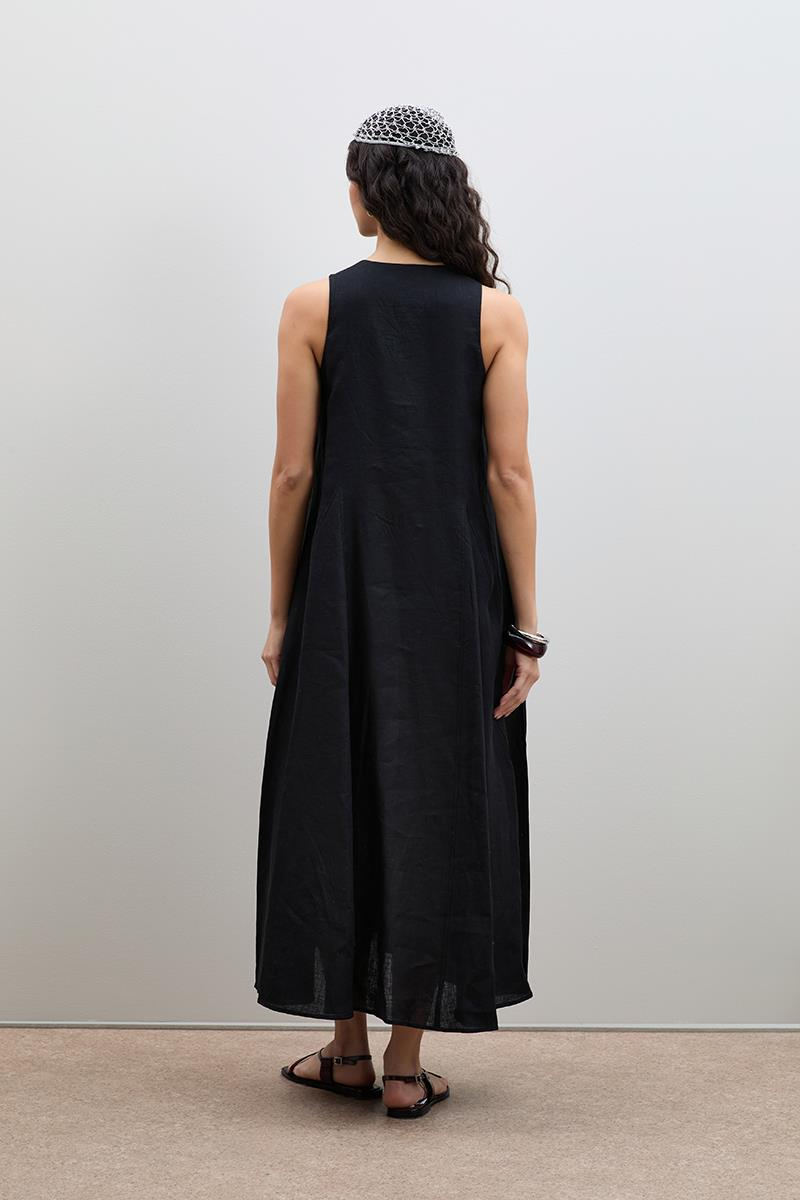 Плиссированное Миди-Платье Из 100% Льна