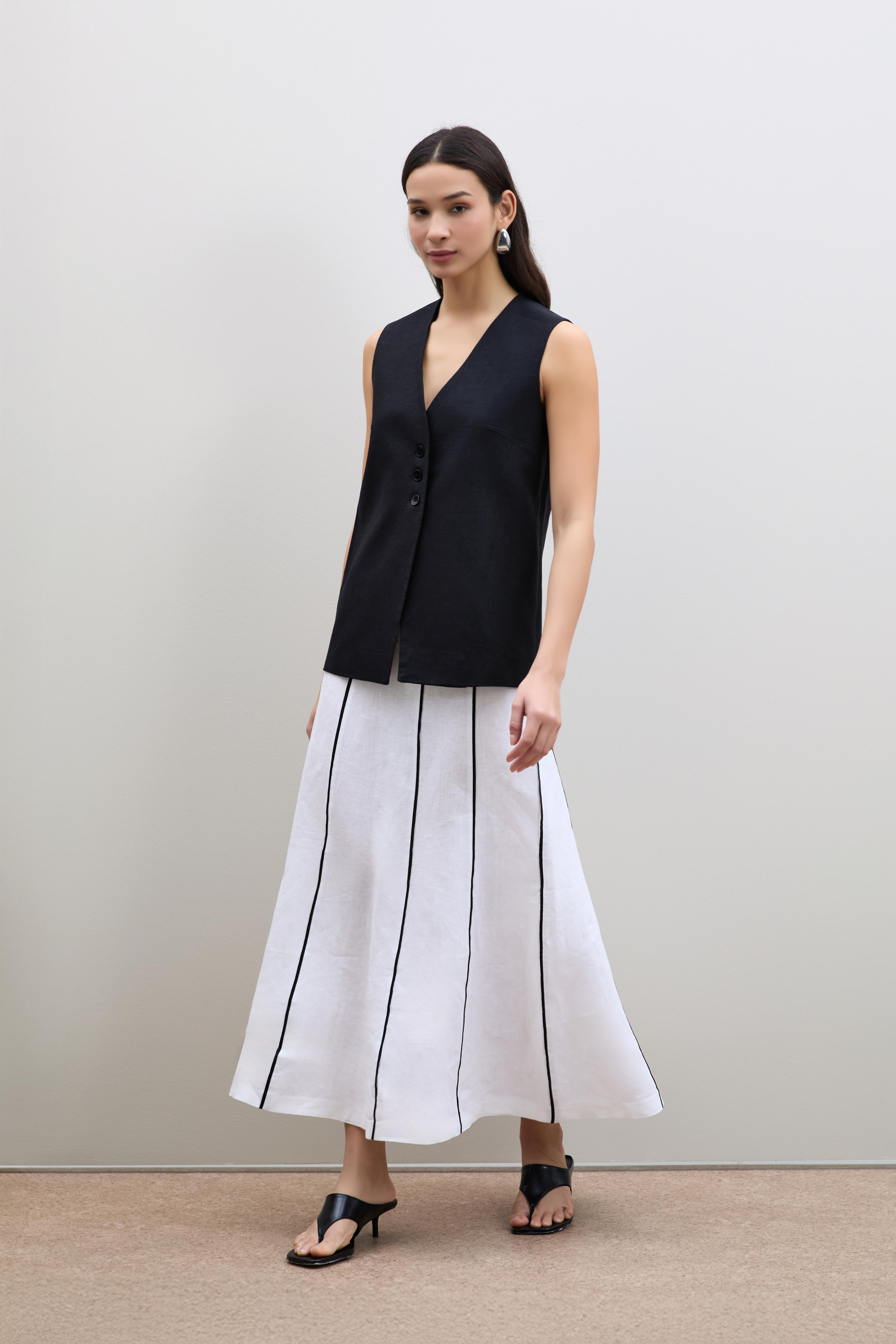 %100 Keten Düğme Detaylı Yelek