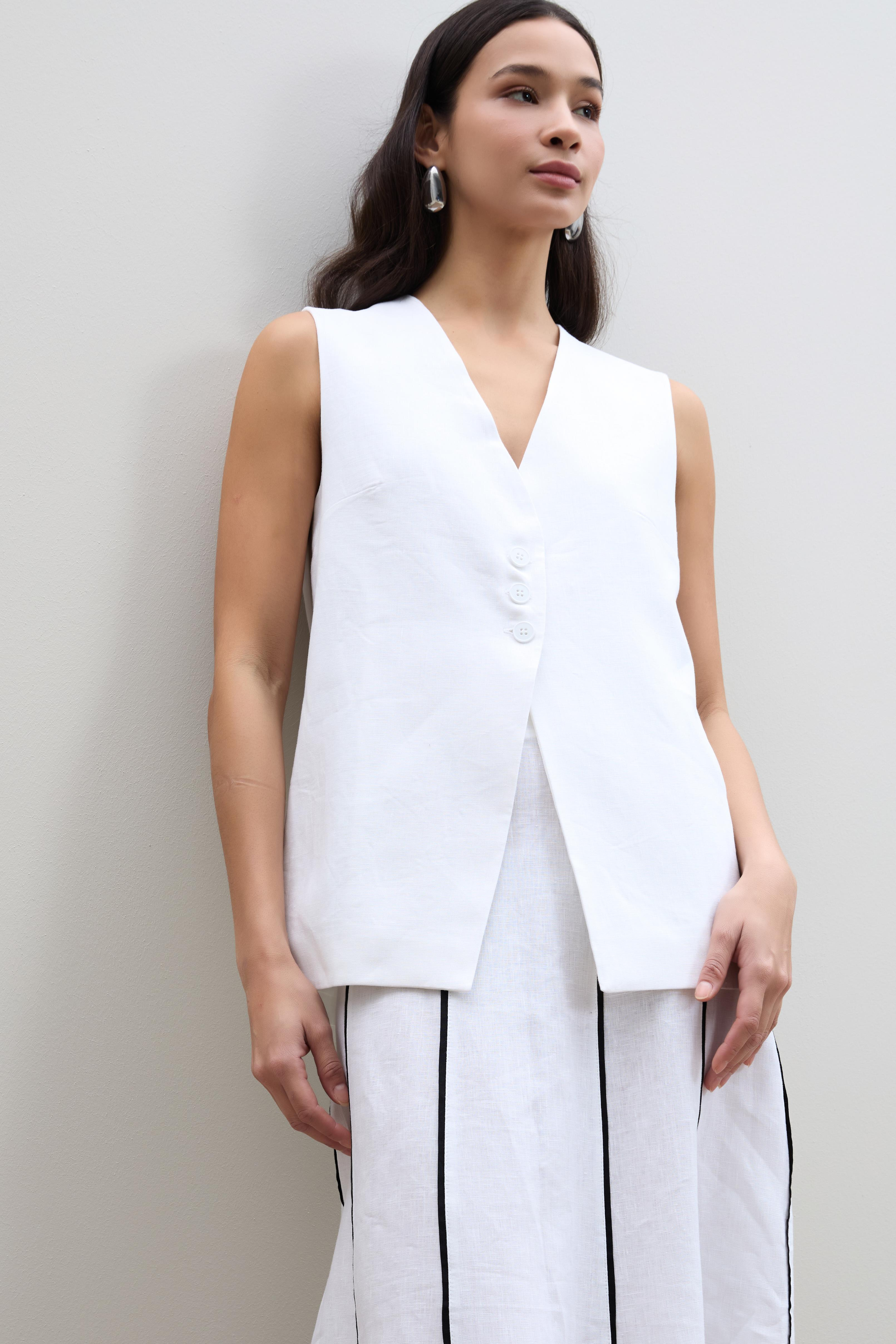 %100 Keten Düğme Detaylı Yelek