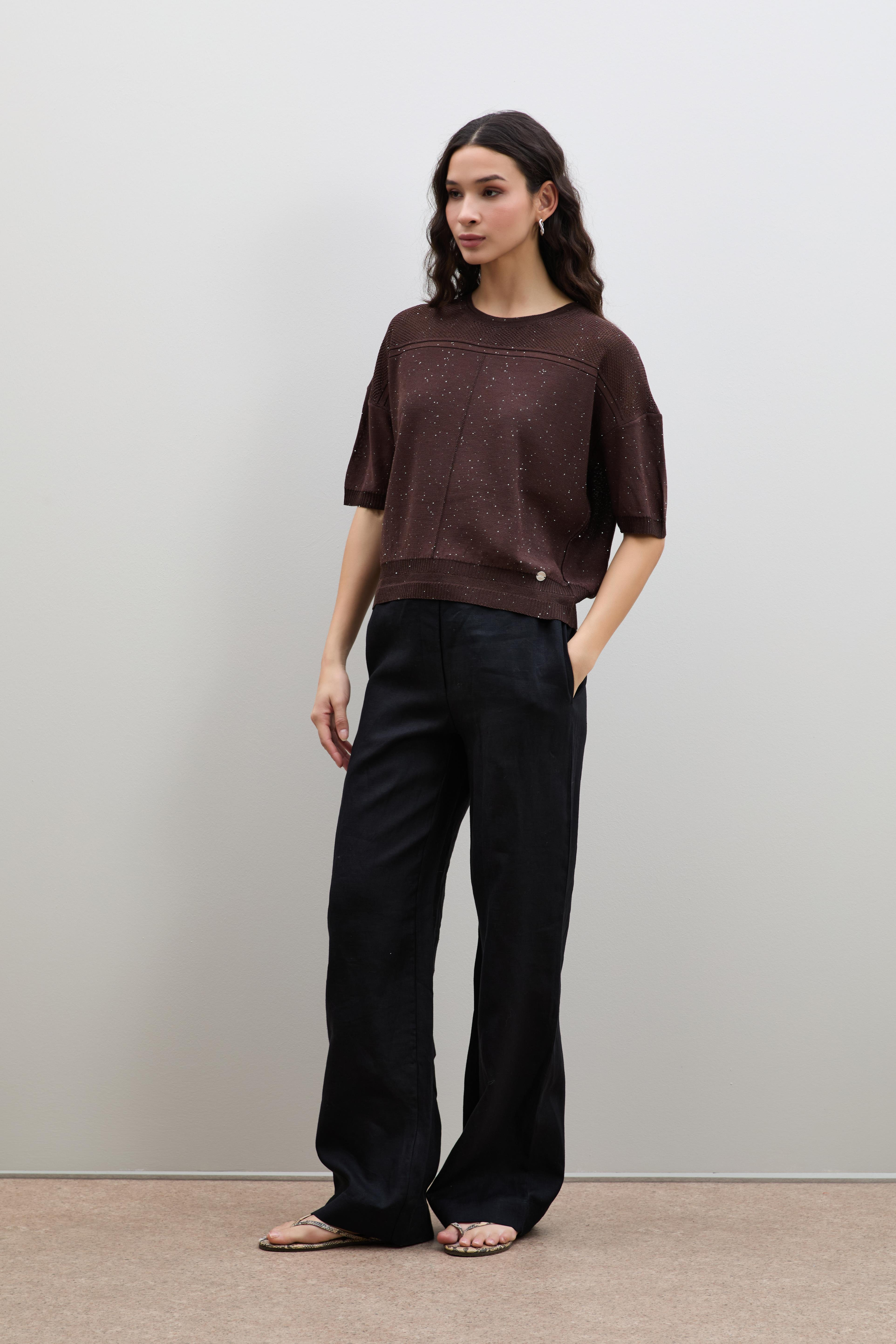 %100 Keten Düz Kesim Pantolon