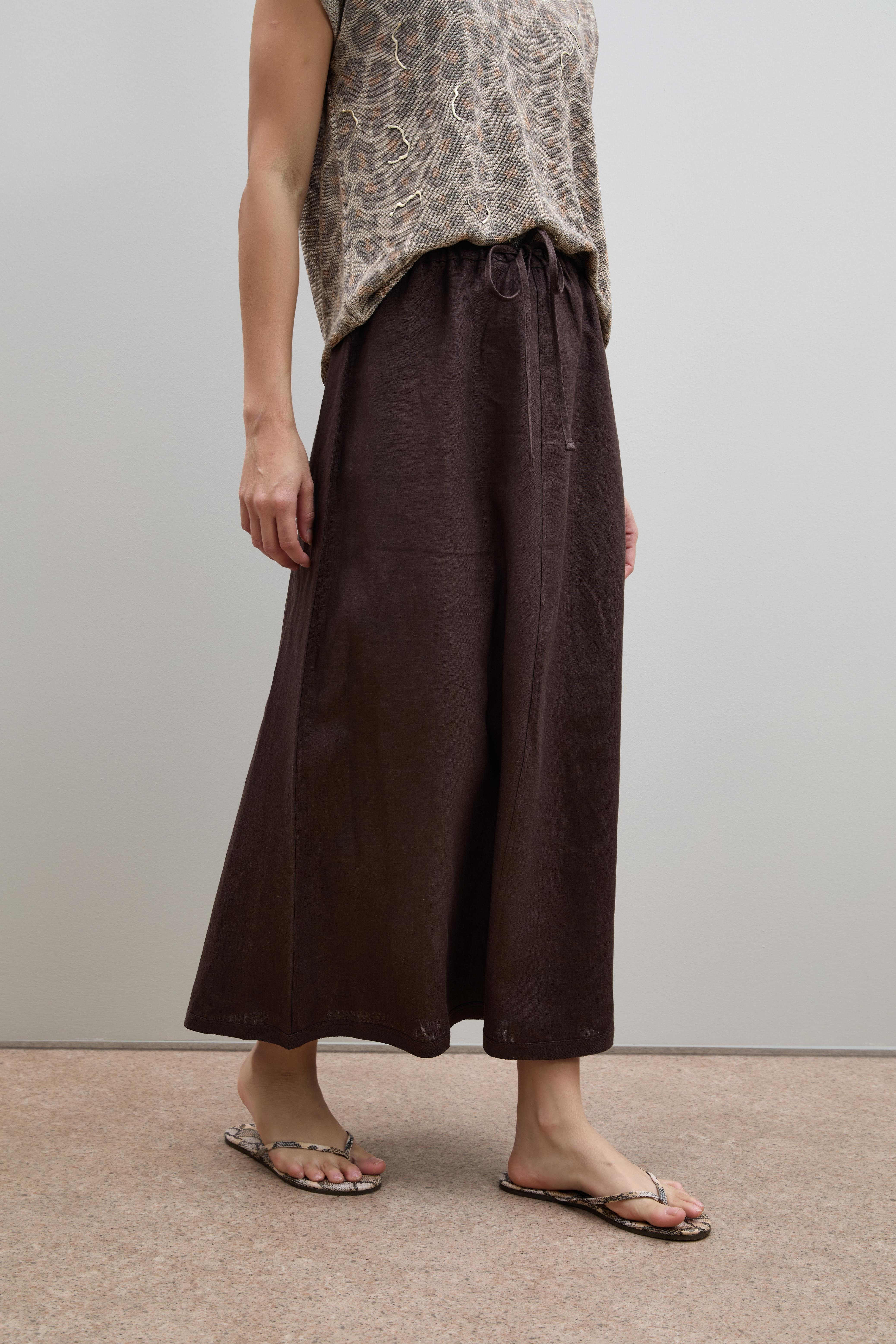 %100 Keten Sırt Detaylı Midi Elbise