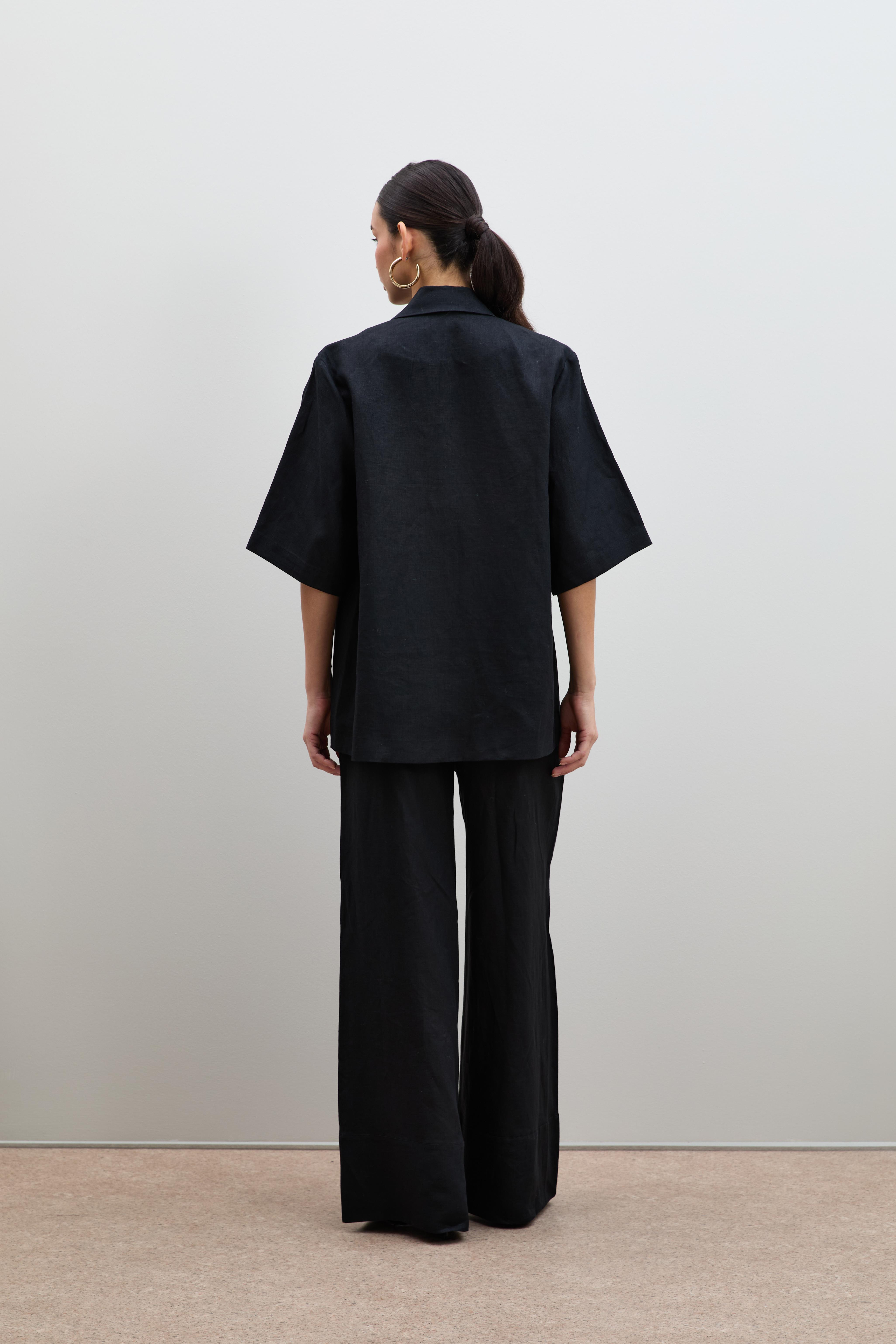 %100 Keten Oversize Düğme Detaylı Ceket