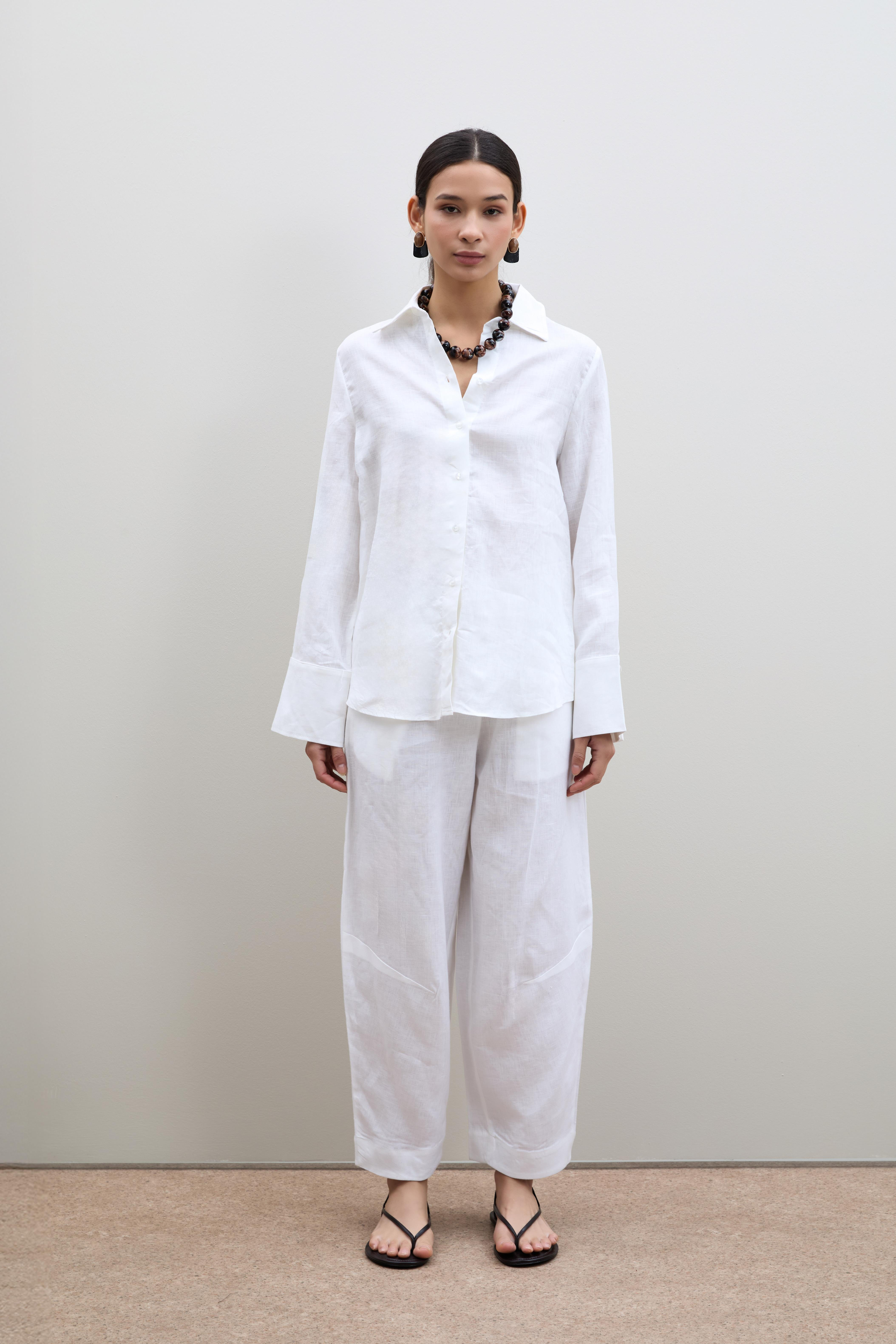 %100 Keten Oversize Gömlek