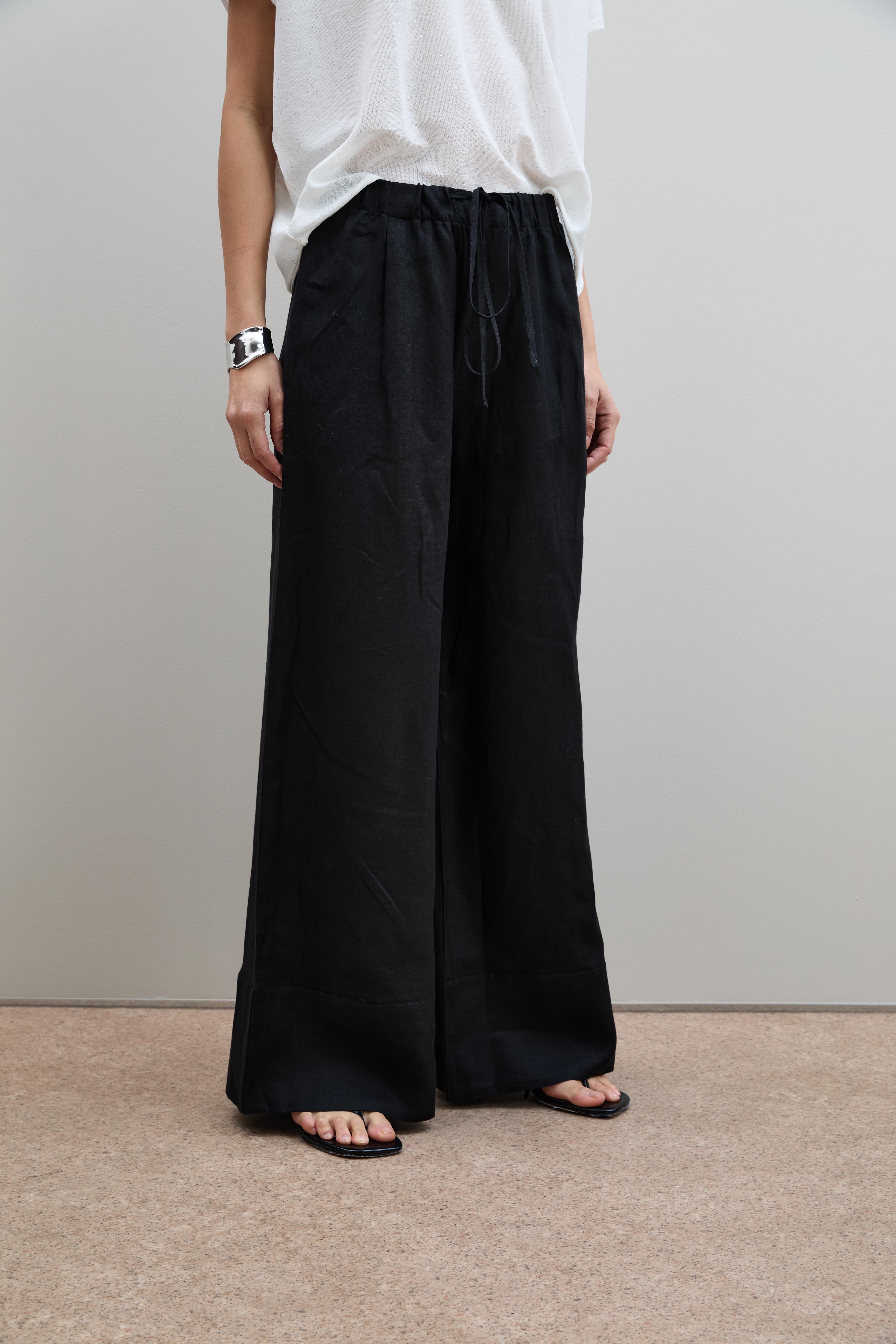 %100 Keten Palazzo Pantolon