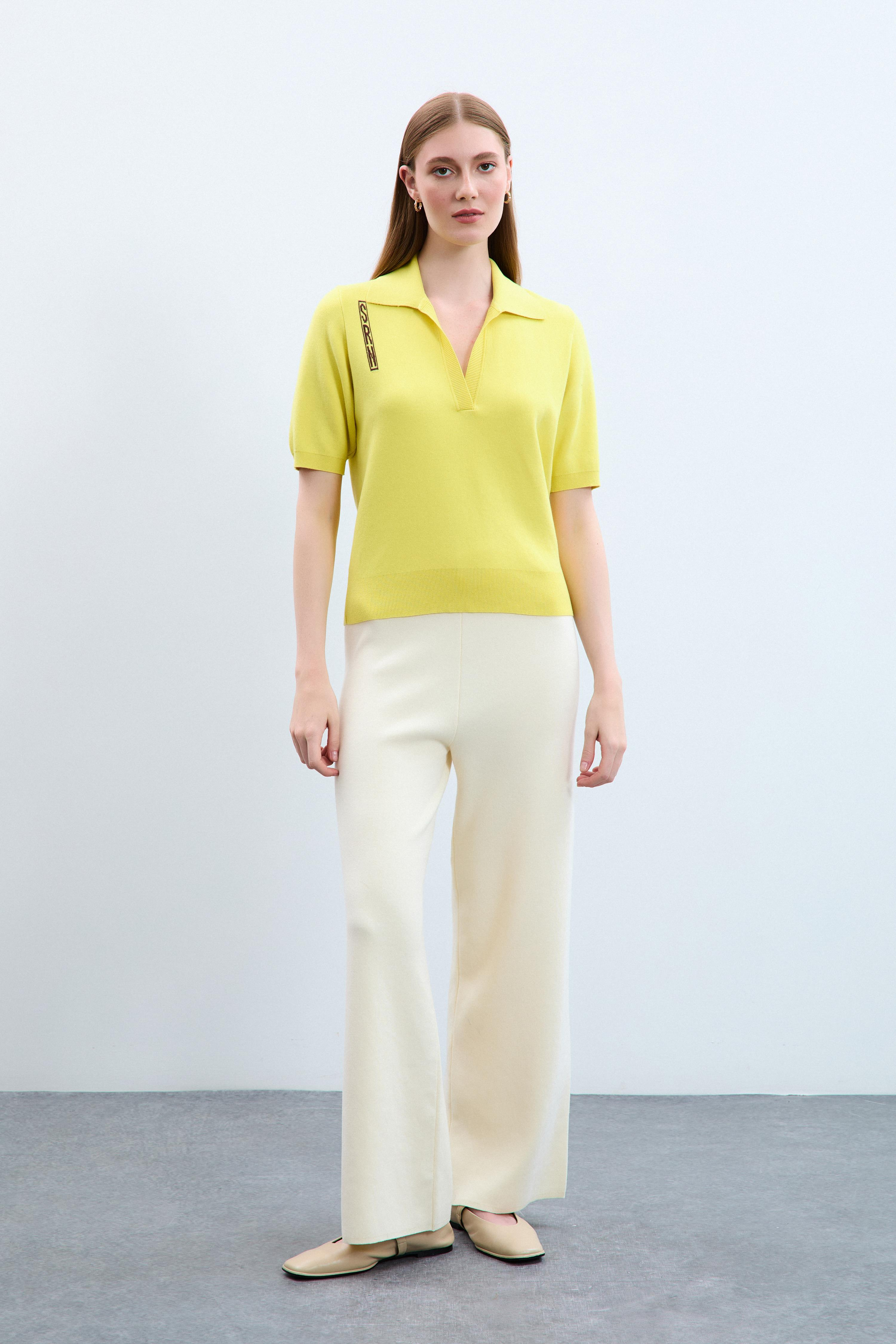 %100 Organik Pamuk Baskı Detaylı Polo Yaka Kazak