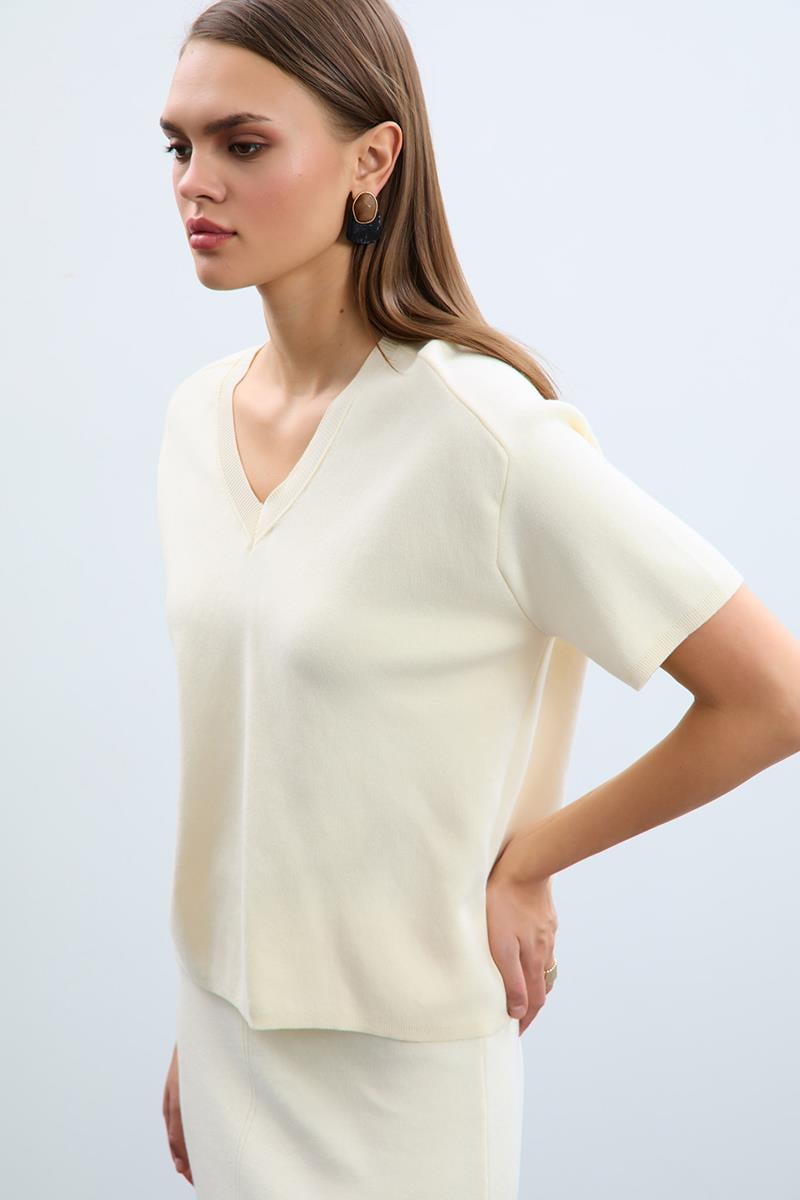 %100 Organik Pamuk V Yaka Kazak