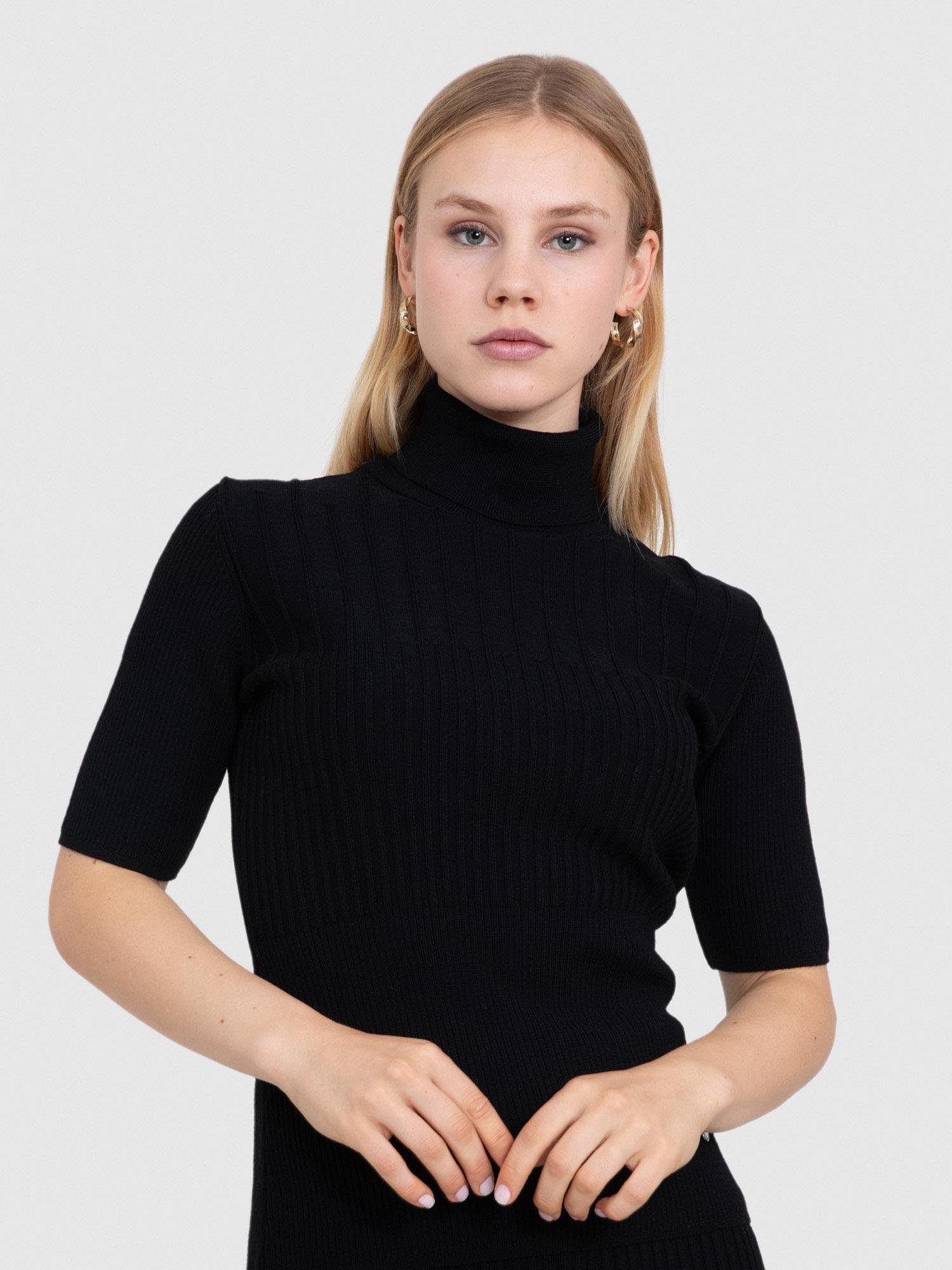 %100 Organik Yün Fitilli Yüksek Yaka Kazak