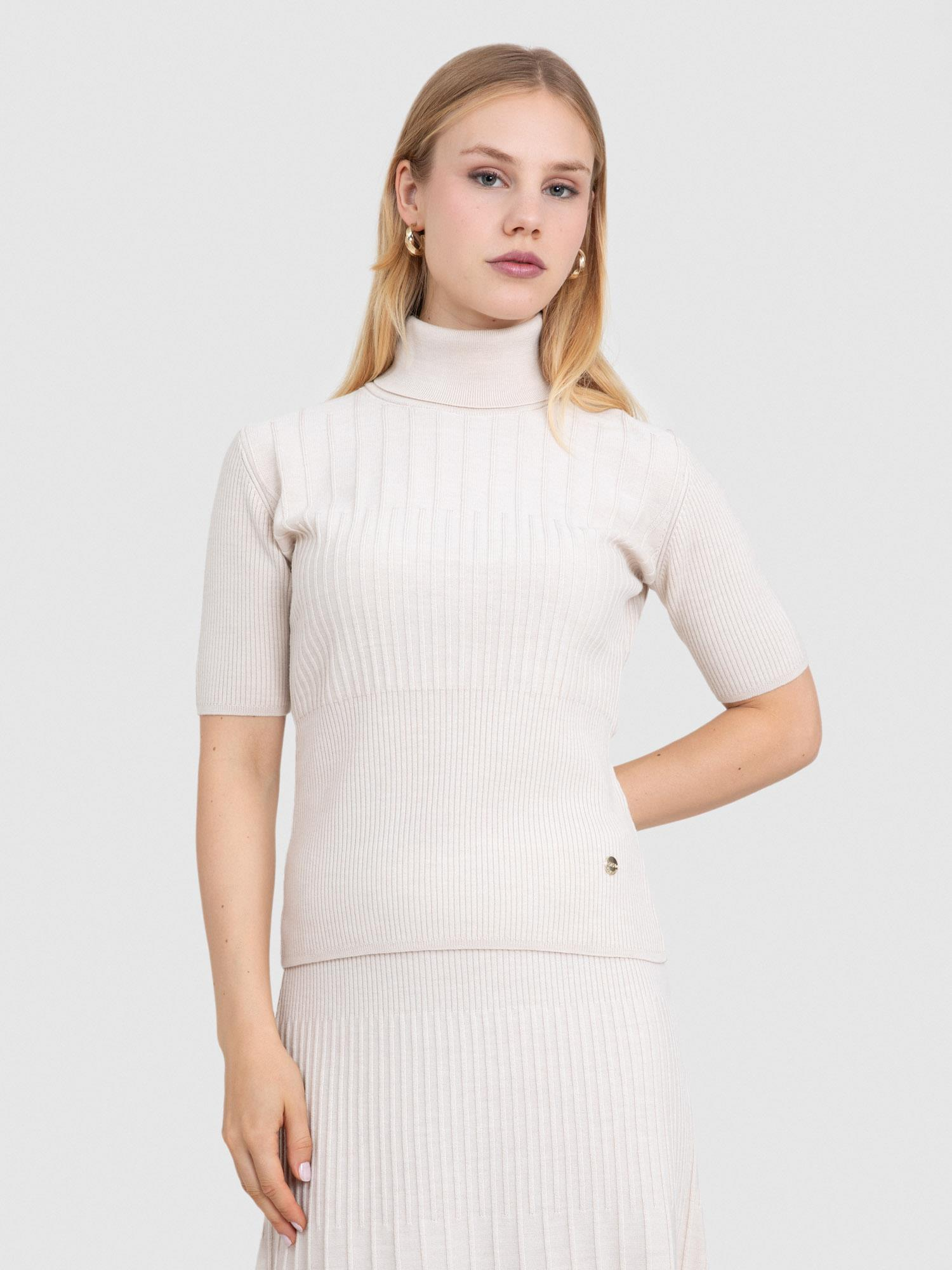 %100 Organik Yün Fitilli Yüksek Yaka Kazak