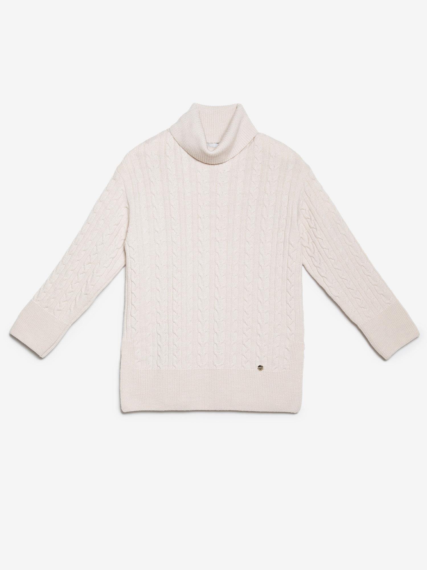 %100 Organik Yün Kablo Örgü Yüksek Yaka Kazak