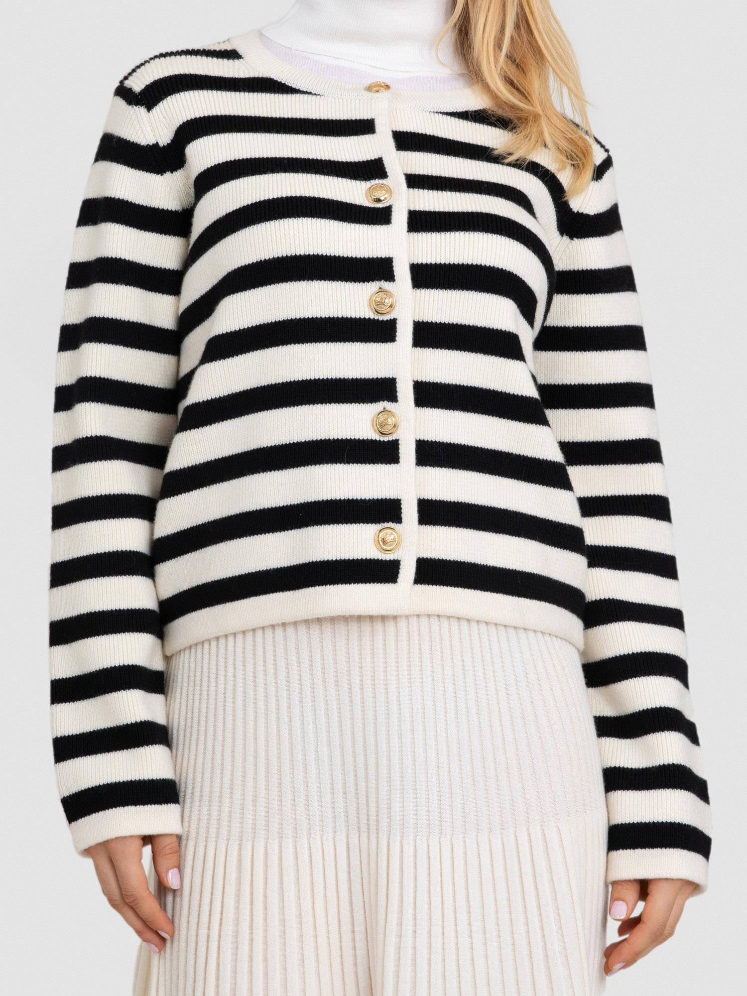 %100 Yün Çizgili Düğme Detaylı Hırka