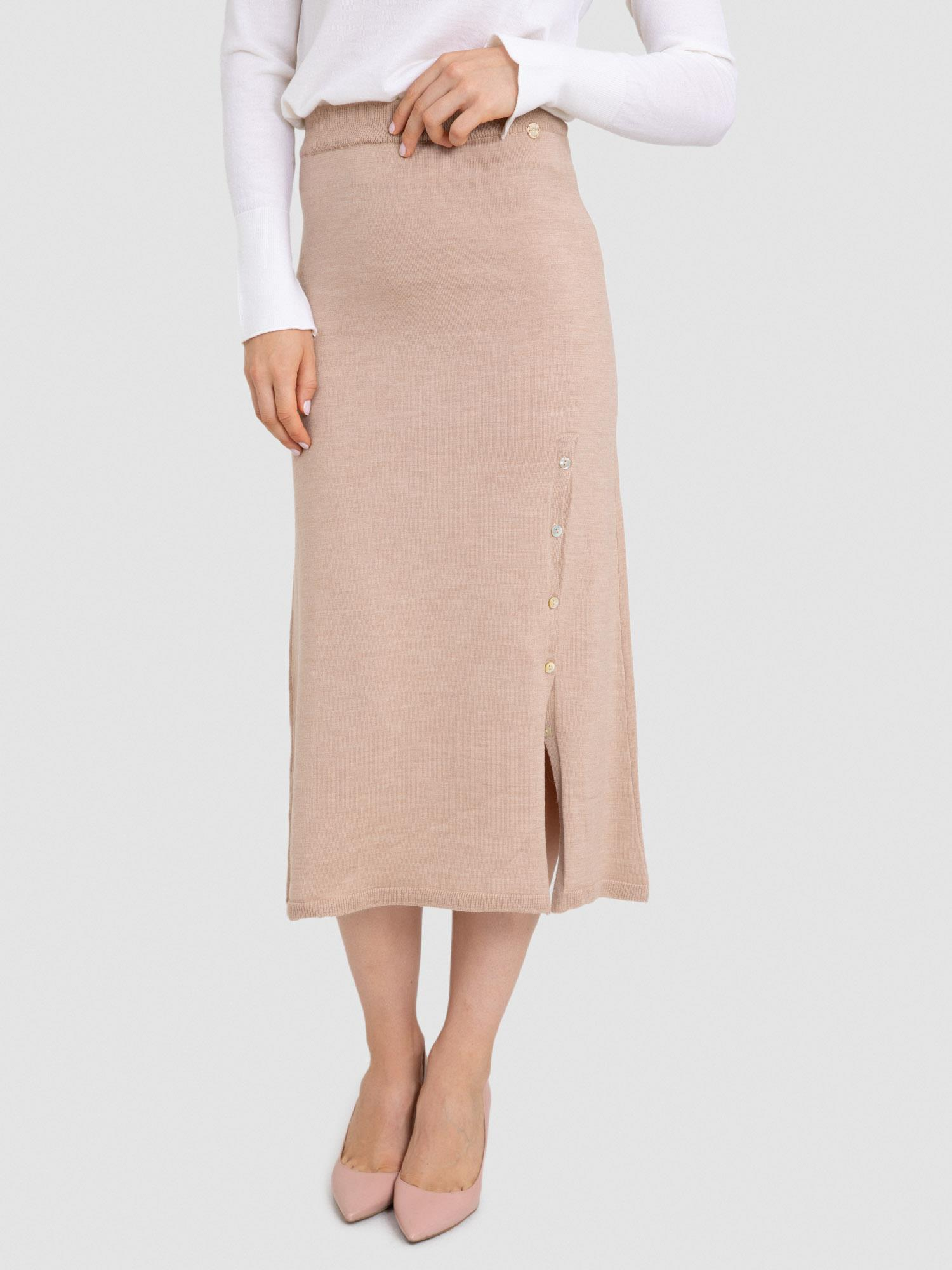 %100 Yün Düğme Detaylı Etek