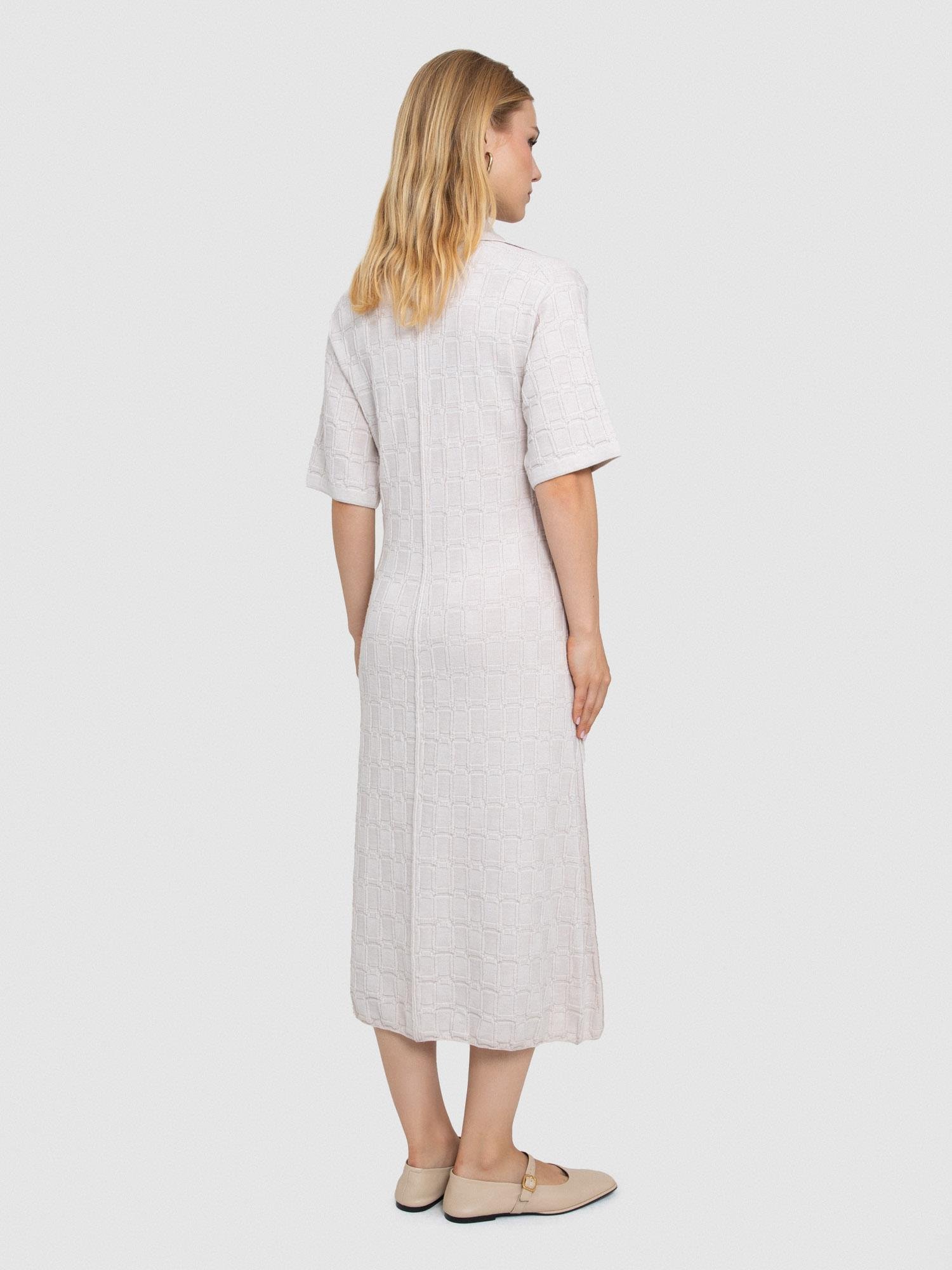 %100 Yün Polo Yaka Dokulu Elbise