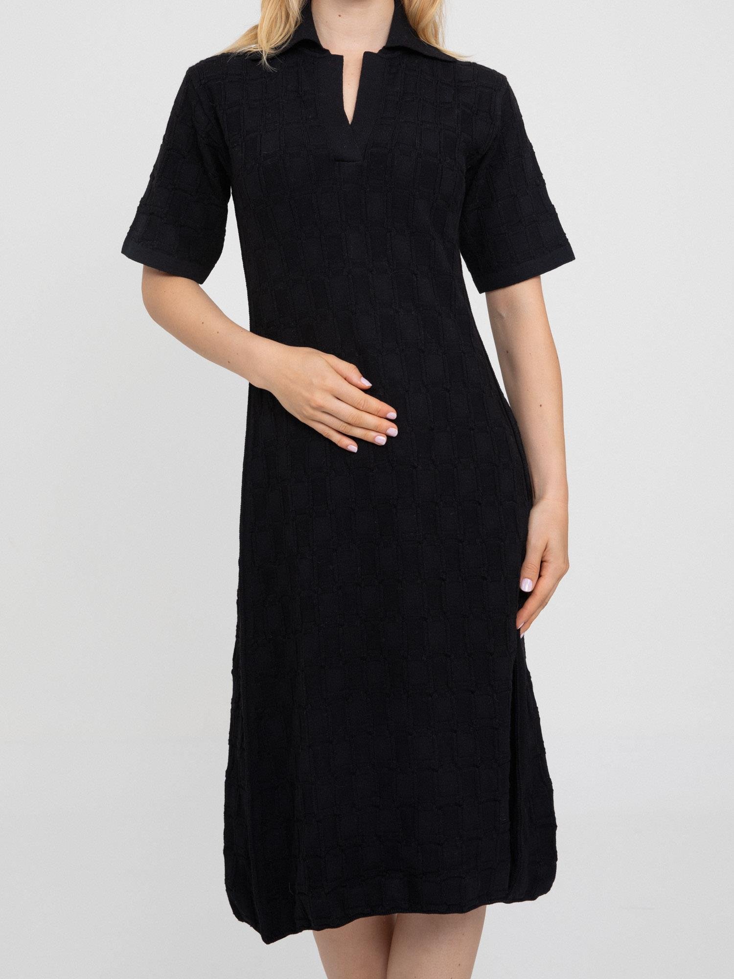 %100 Yün Polo Yaka Dokulu Elbise