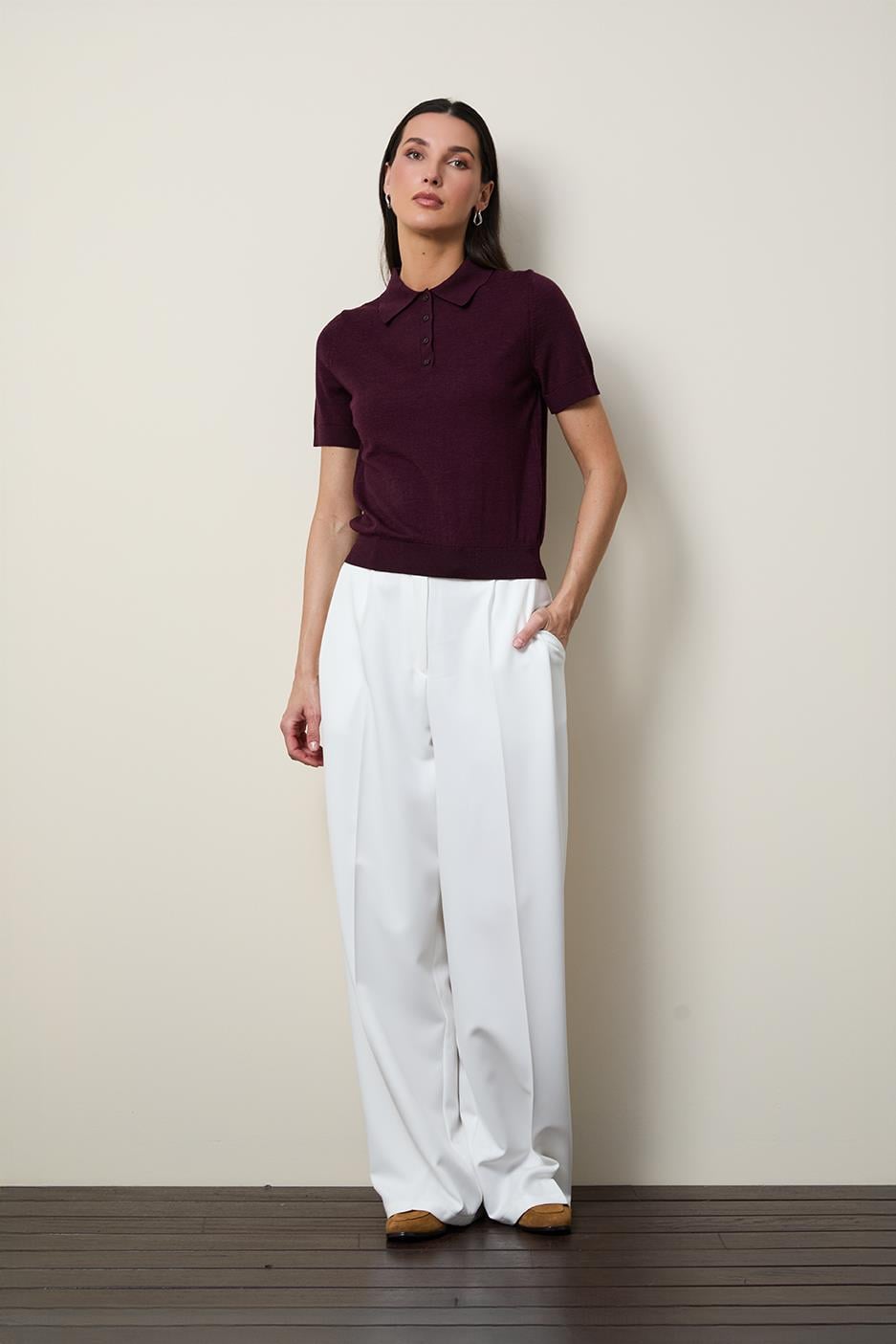 %100 Yün Polo Yaka Kazak KZK13282BORDO