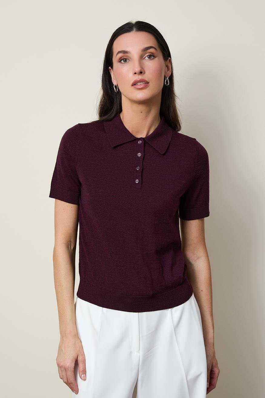 %100 Yün Polo Yaka Kazak KZK13282BORDO