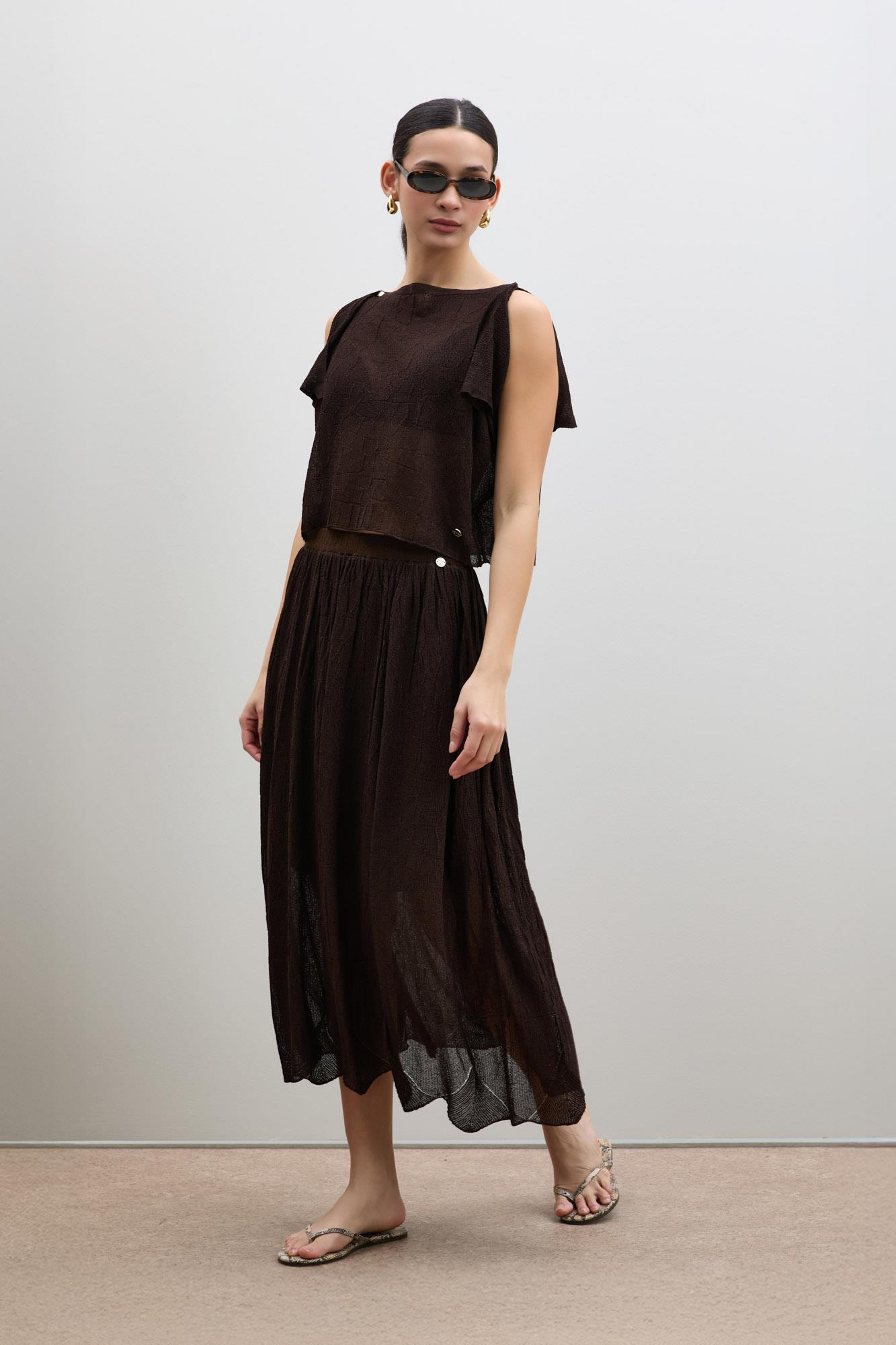 Текстурированная юбка с высокой талией и ажурными вставками