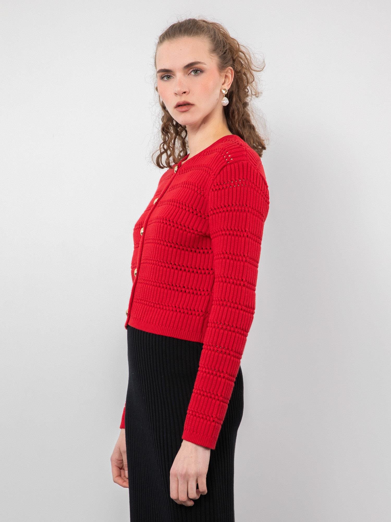 Ajurlu Düğme Detaylı Hırka