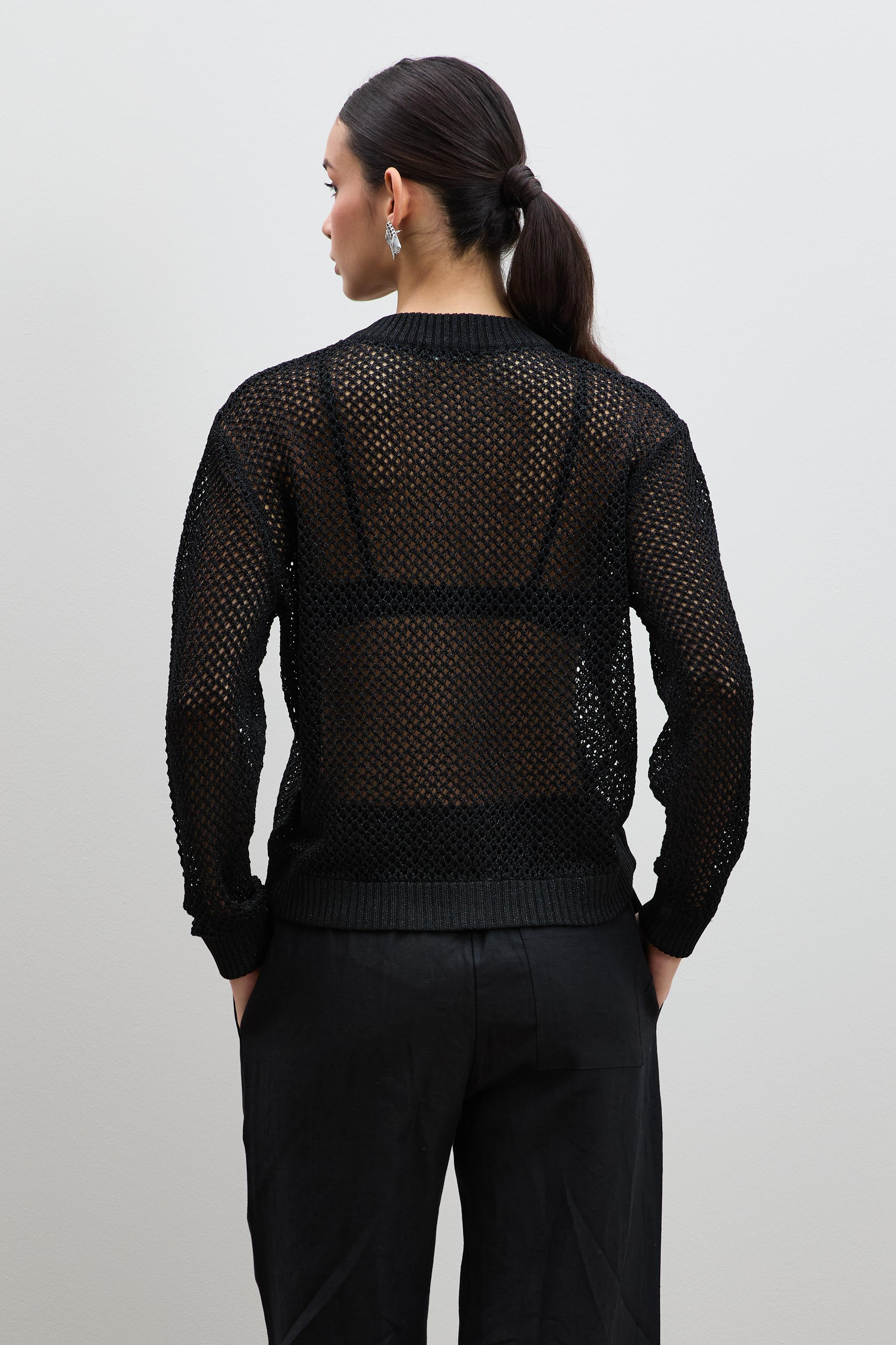 Ajurlu Metalik İpli Fermuar Detaylı Hırka