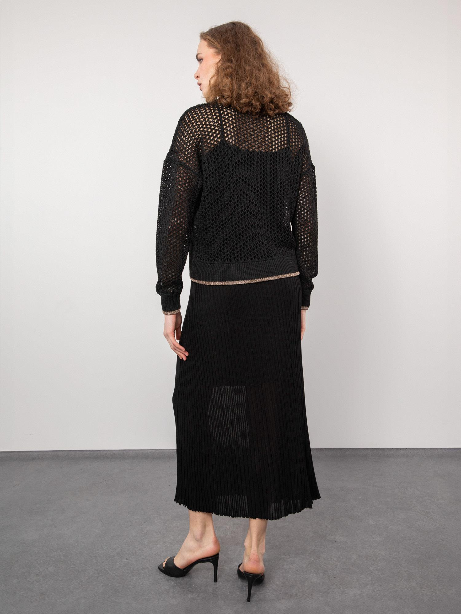 Ajurlu Metalik Şeritli Fermuarlı Hırka