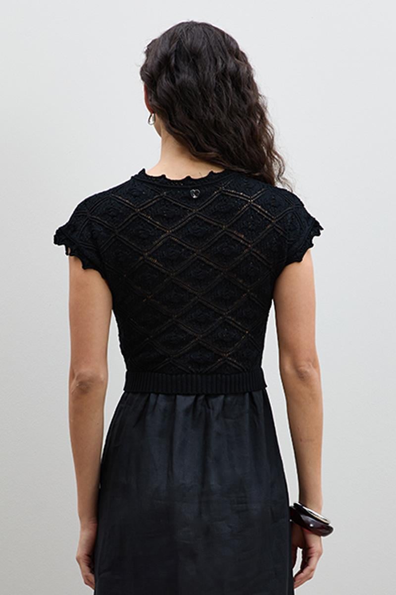 Льняное Миди-Платье С Ажурными Деталями