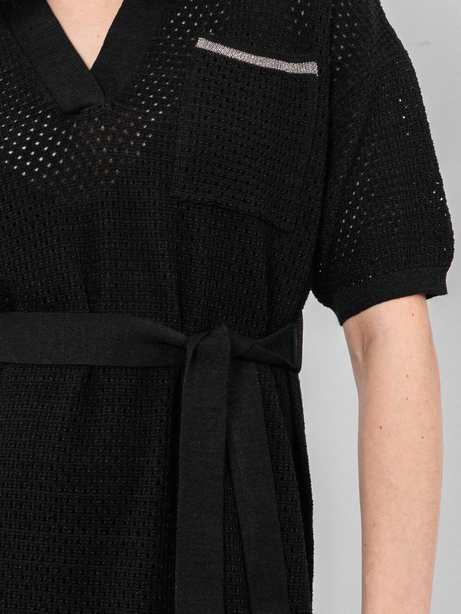 Ajurlu Polo Yaka Kuşak Detaylı Yırtmaçlı Elbise