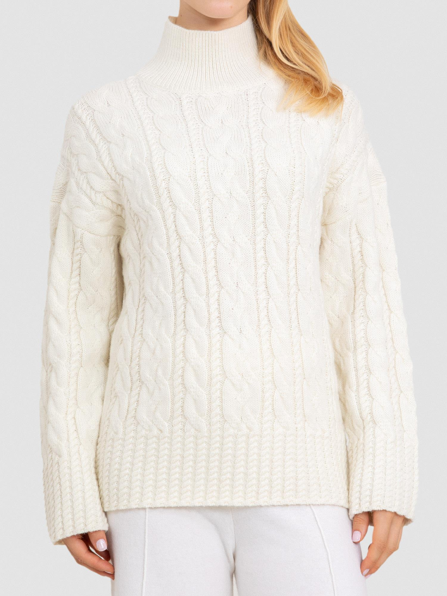 Alpaka Karışımlı Kablo Örgü Dik Yaka Kazak