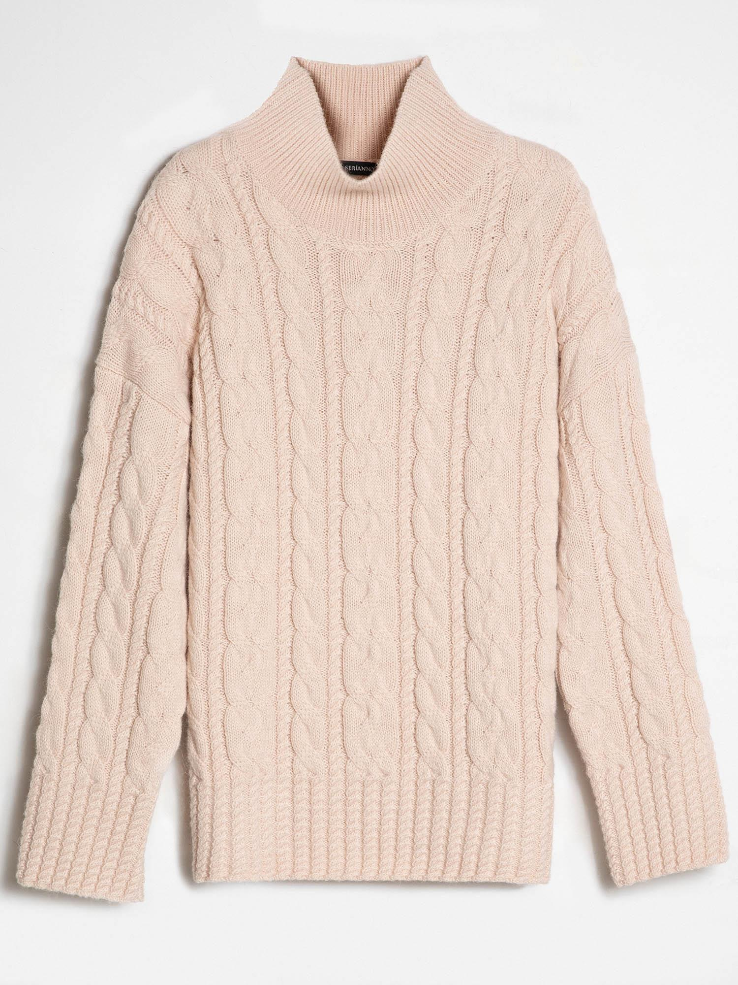 Alpaka Karışımlı Kablo Örgü Dik Yaka Kazak