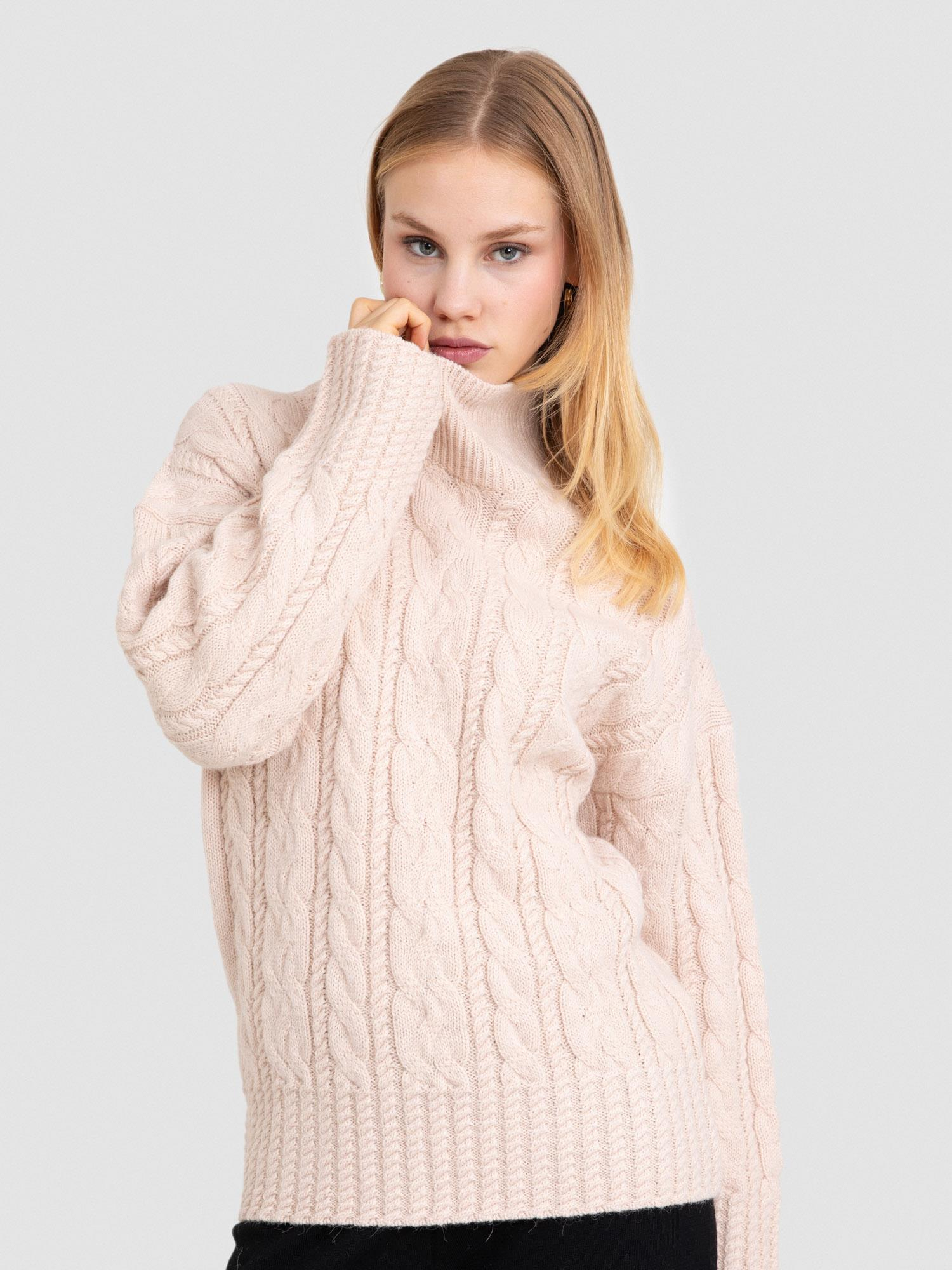 Alpaka Karışımlı Kablo Örgü Dik Yaka Kazak