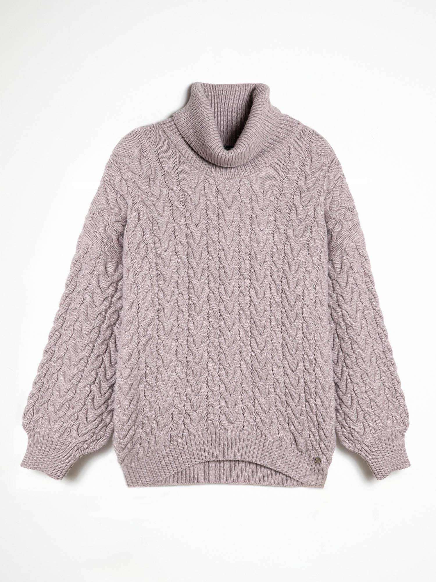 Alpaka Karışımlı Kablo Örgü Yüksek Yaka Kazak