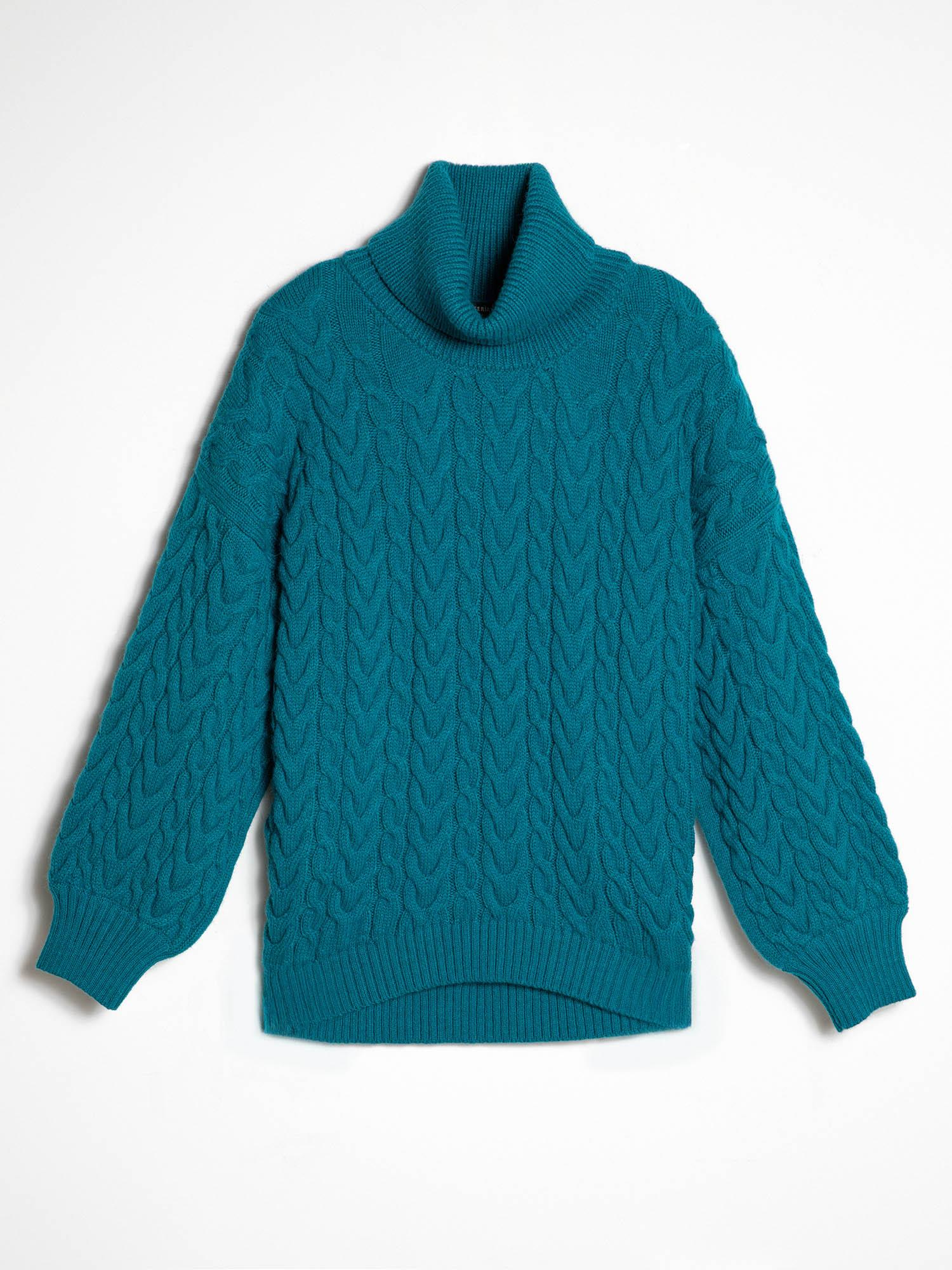 Alpaka Karışımlı Kablo Örgü Yüksek Yaka Kazak