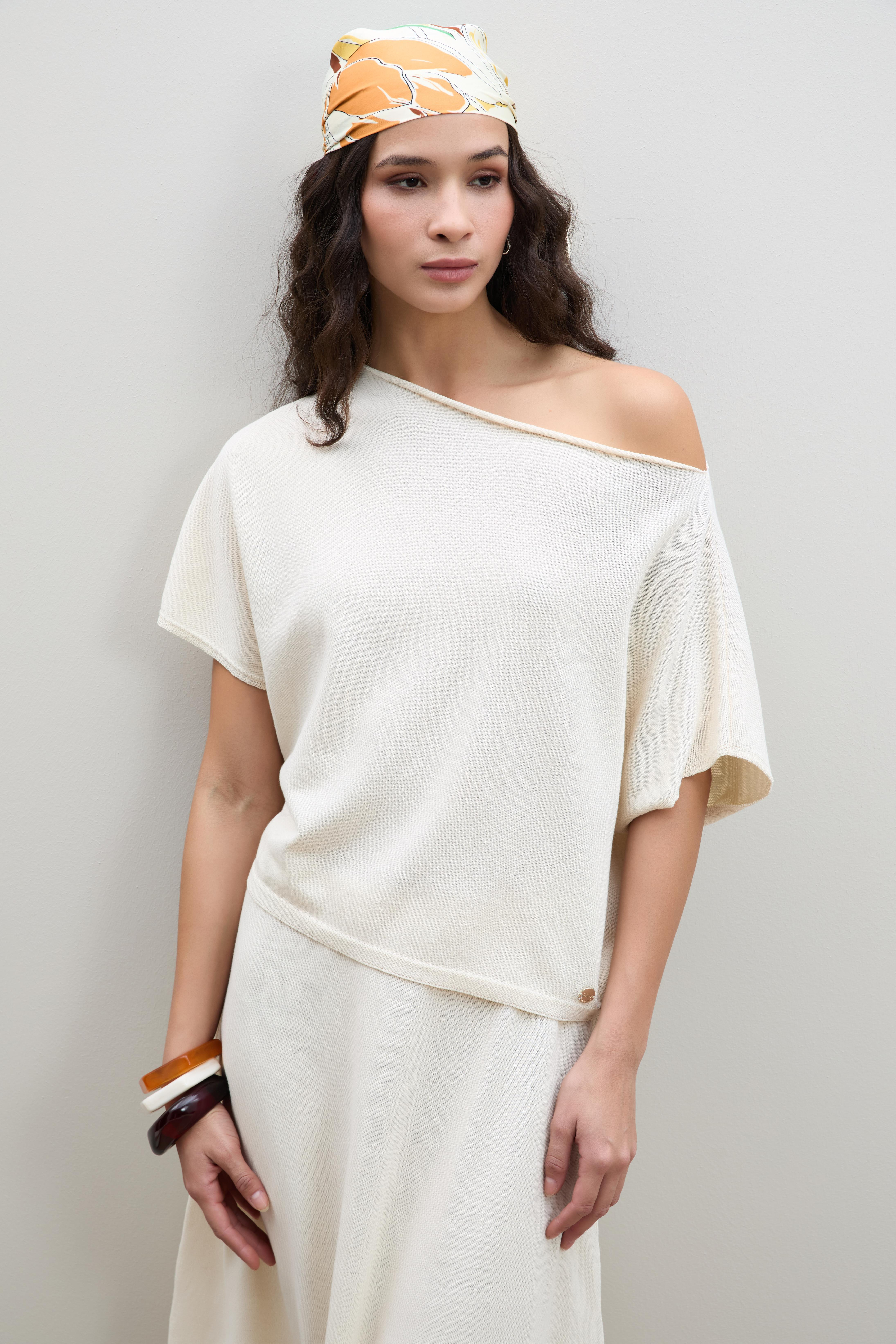 Asimetrik Yaka Organik Pamuk Karışımlı  Kazak