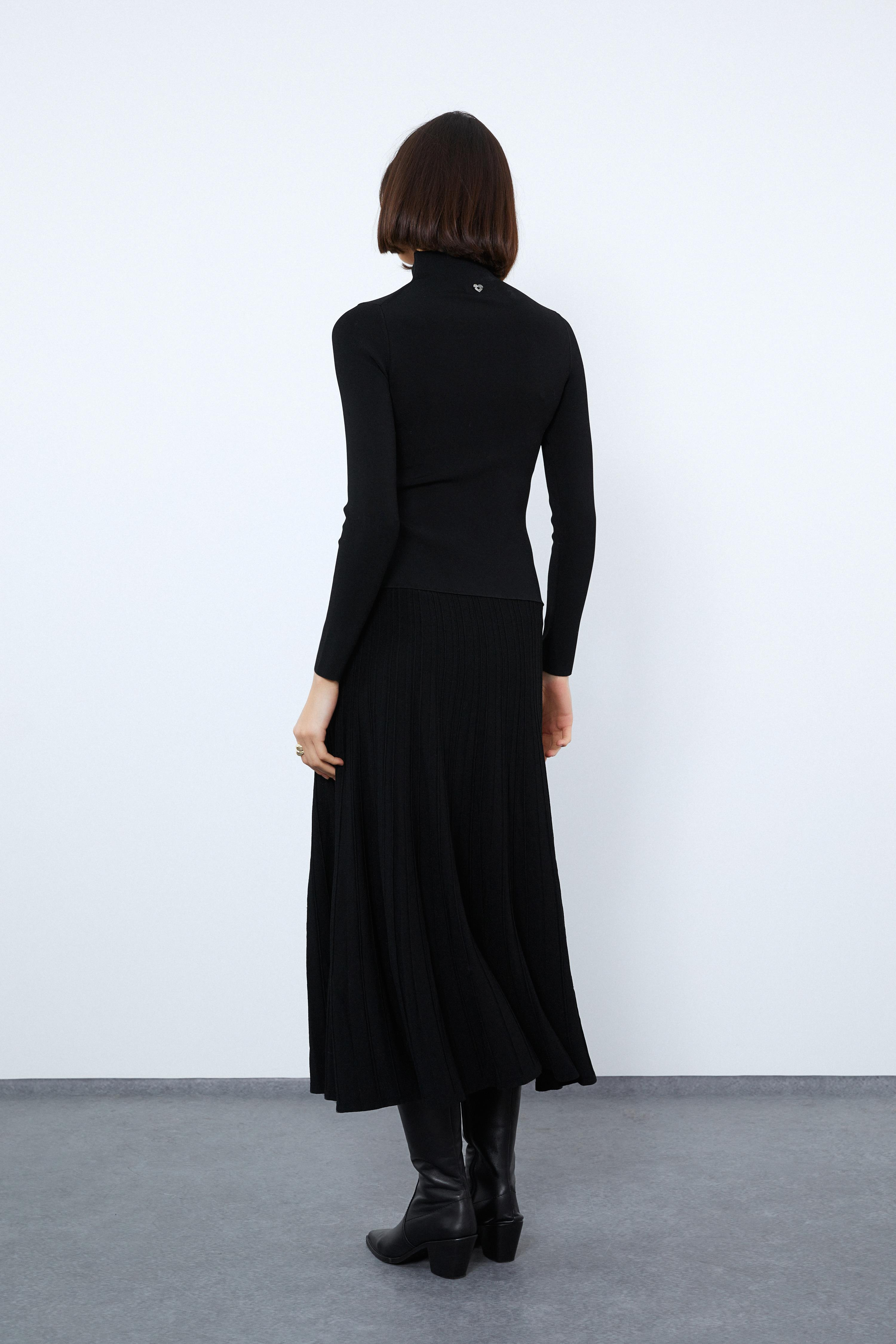 Balıkçı Yaka Fitil Detaylı Midi Elbise