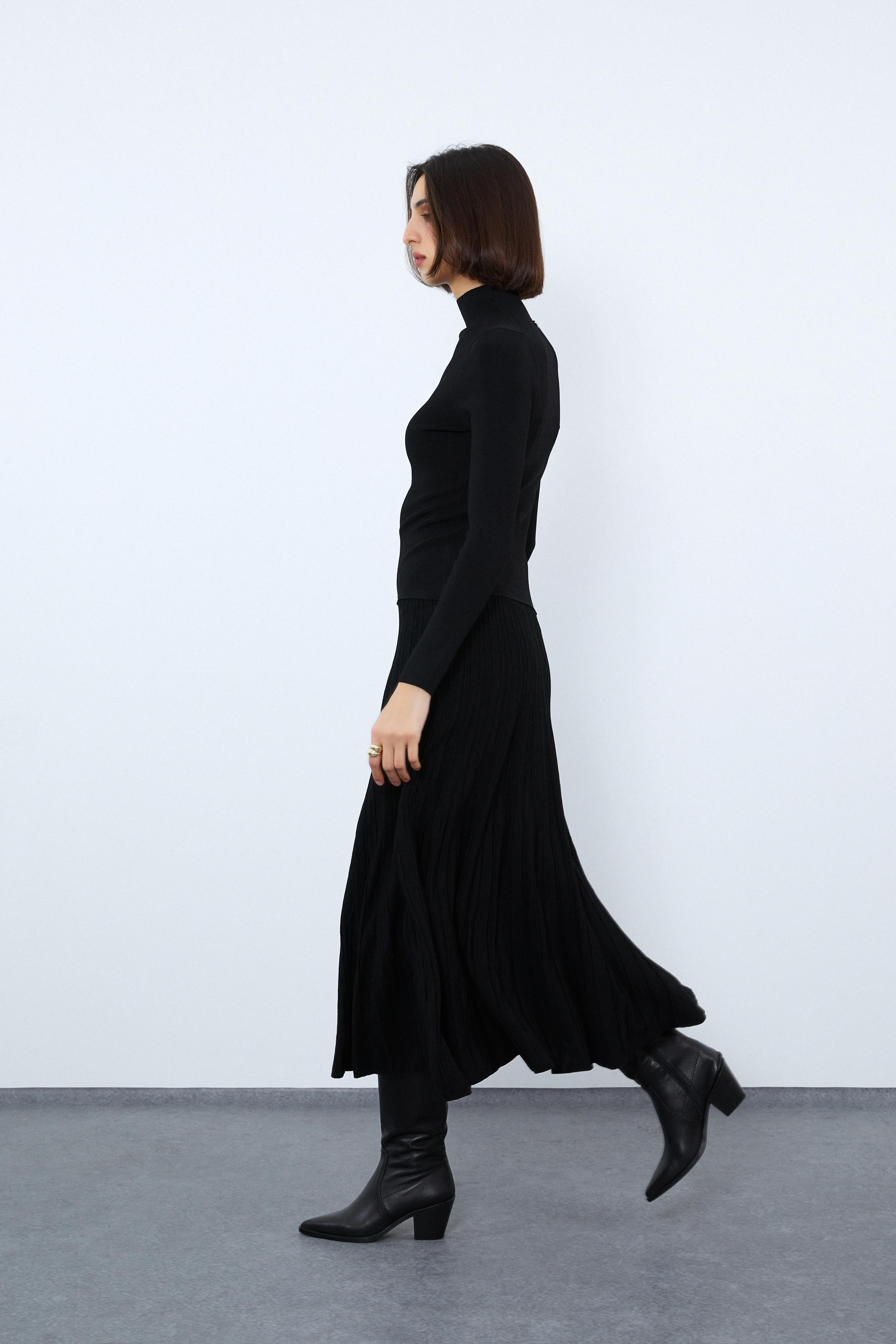 Balıkçı Yaka Fitil Detaylı Midi Elbise