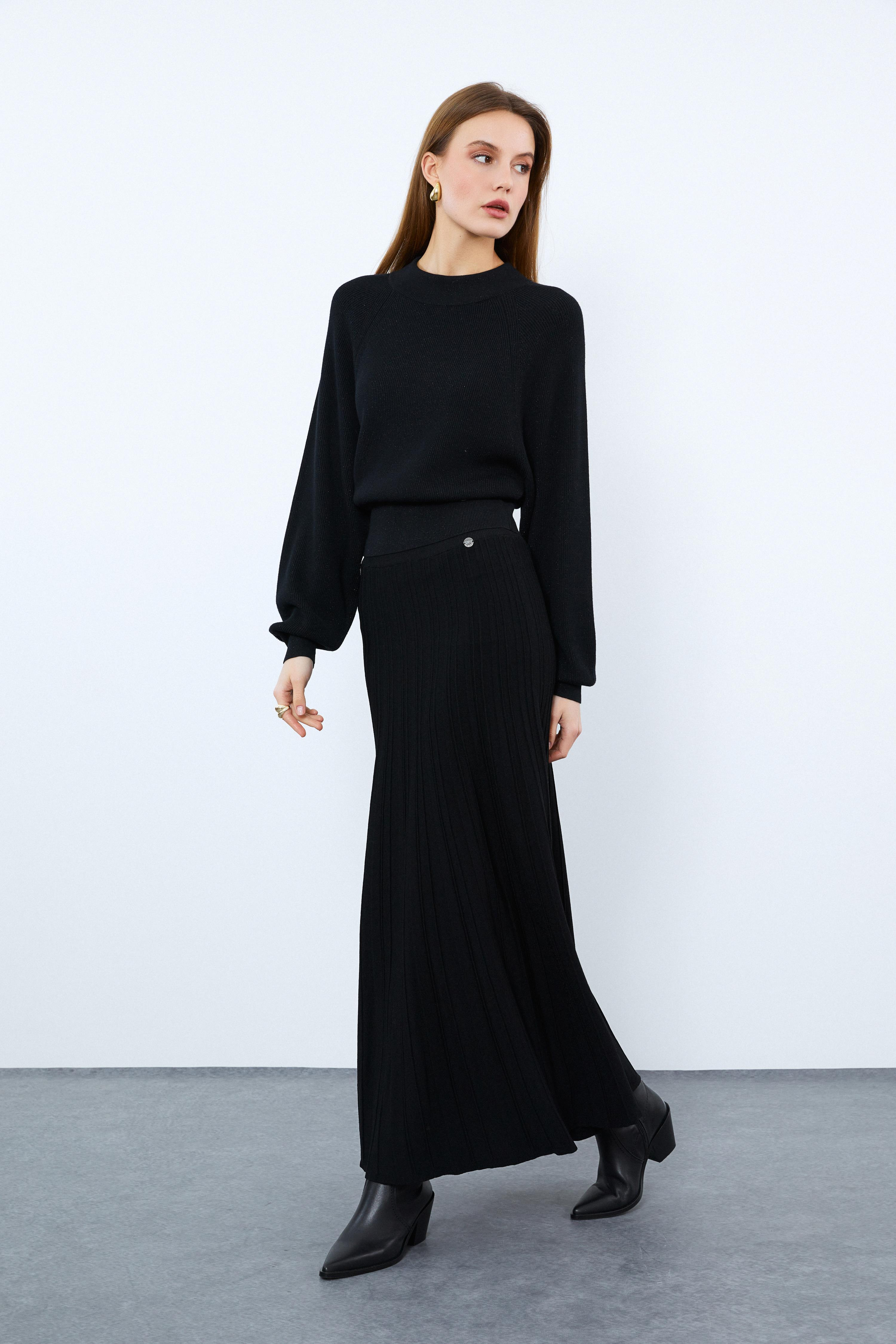 Balıkçı Yaka Metalik İp Detaylı Kazak