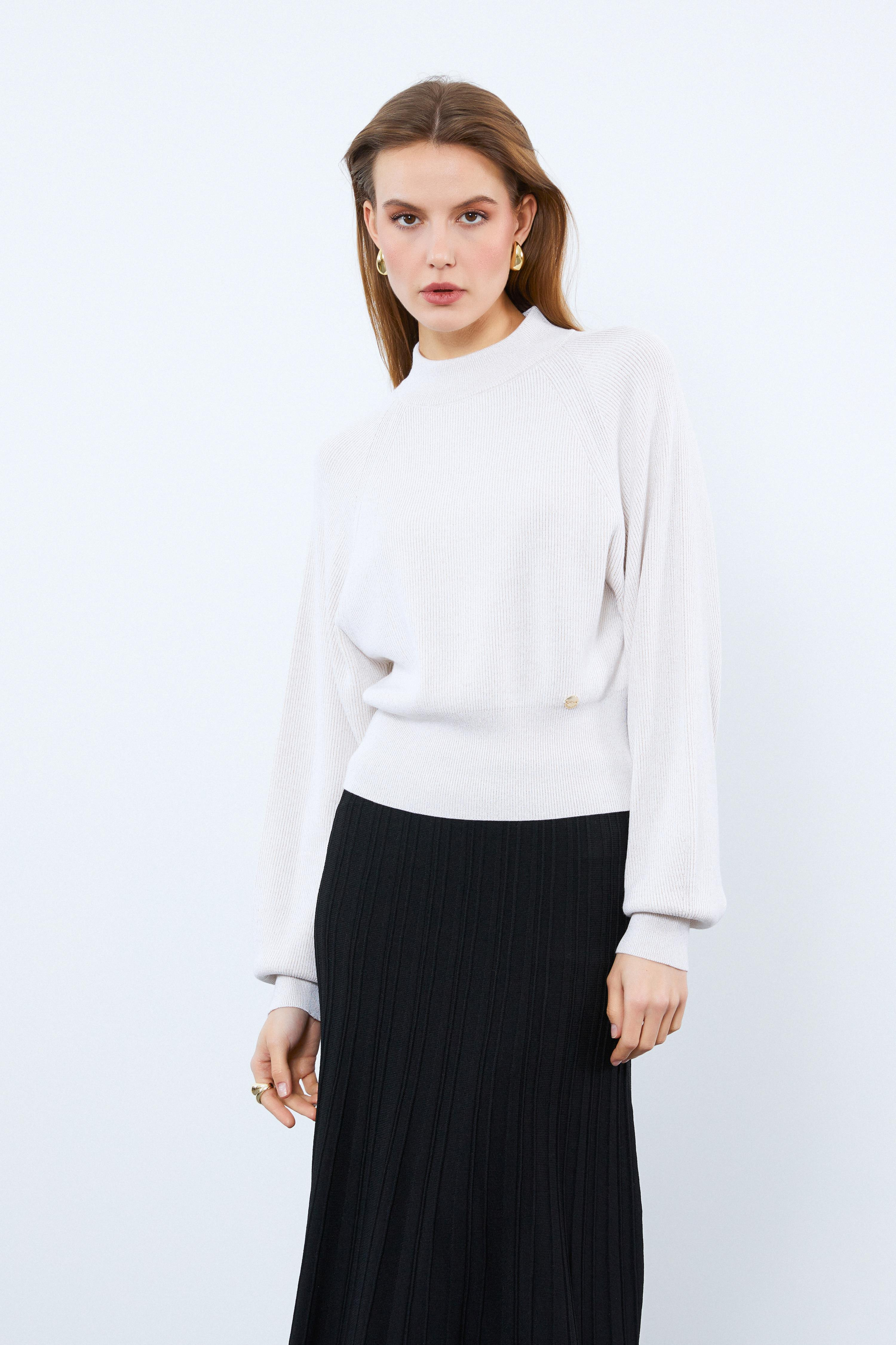 Balıkçı Yaka Metalik İp Detaylı Kazak