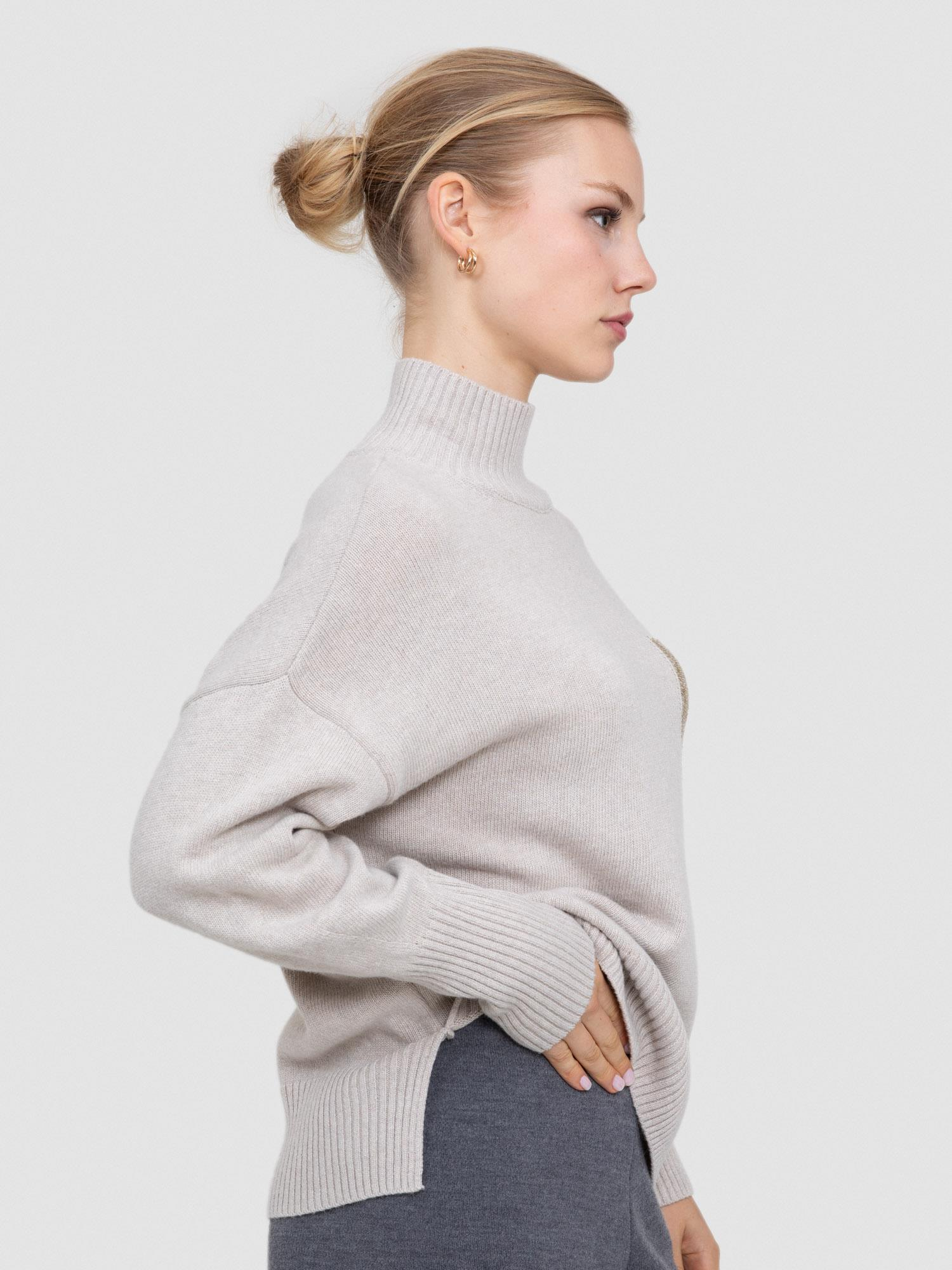 Balıkçı Yaka Payetli Cep Detaylı Kazak