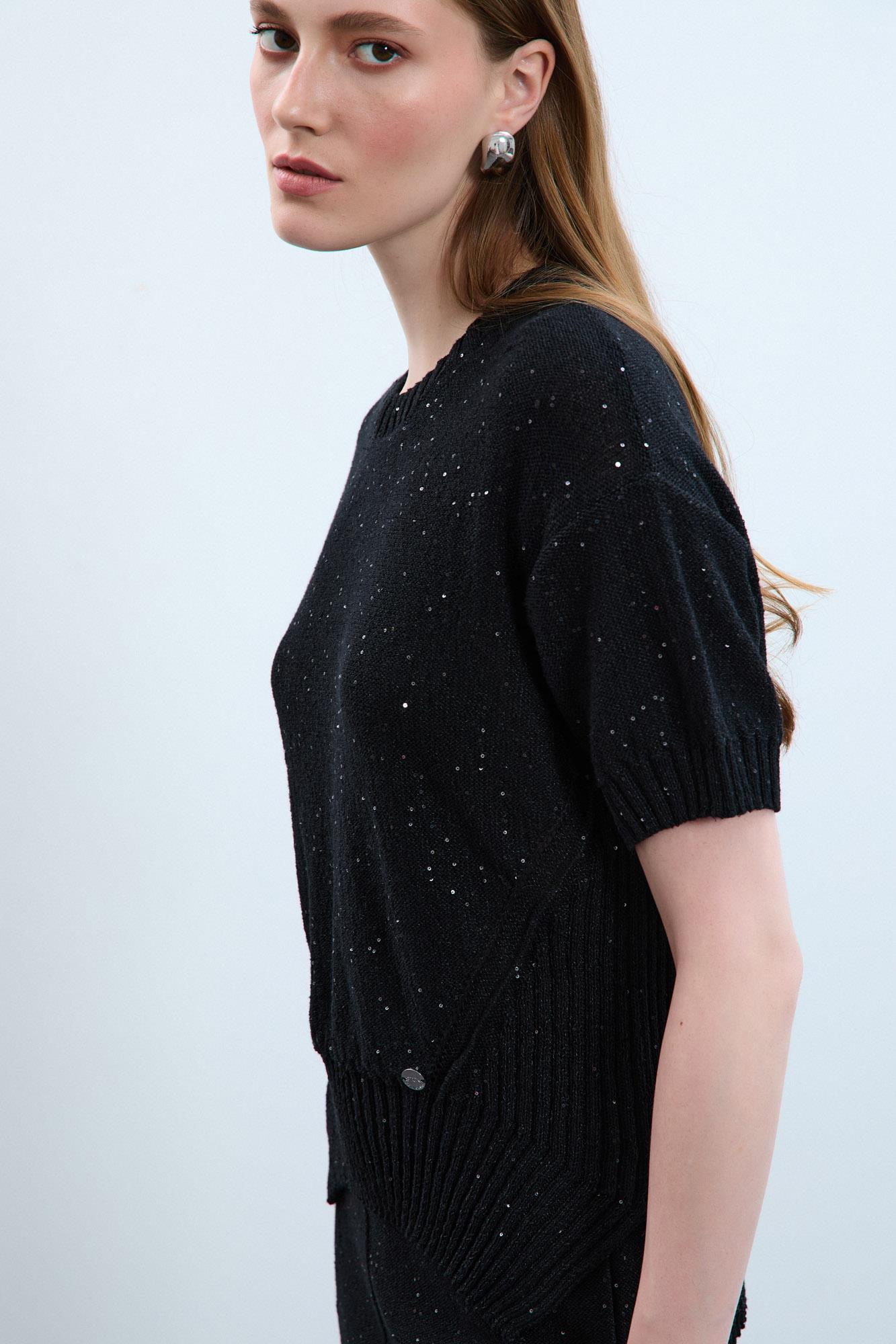 Bisiklet Yaka Örgü Detaylı Pullu Kazak