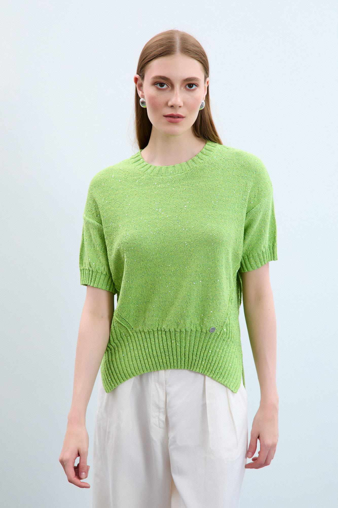 Bisiklet Yaka Örgü Detaylı Pullu Kazak